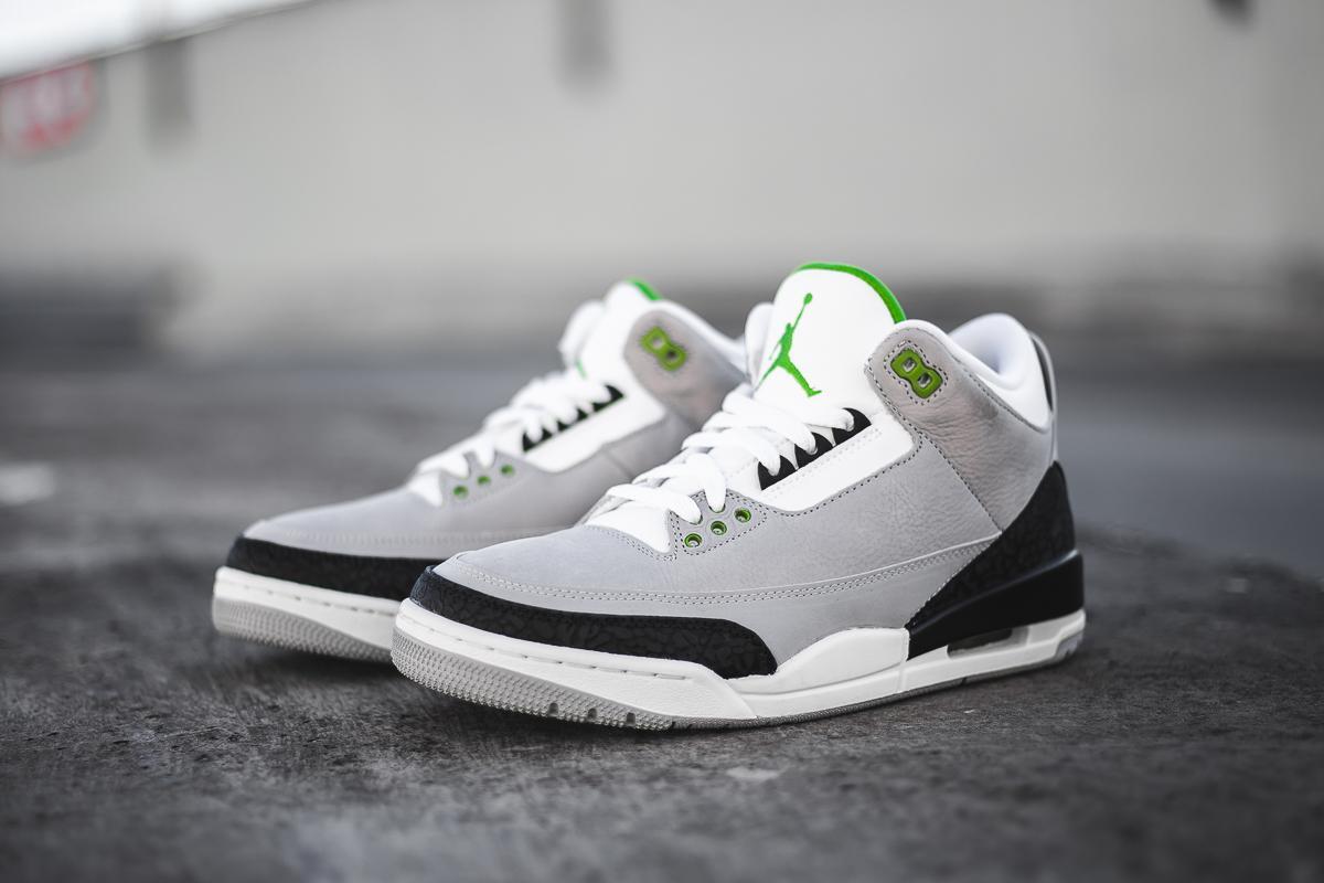gray and green jordan 3s