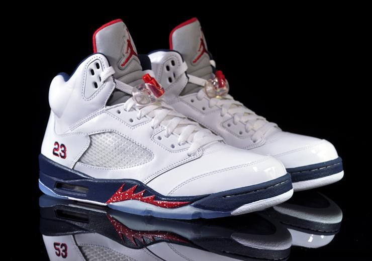 navy blue white and red jordans