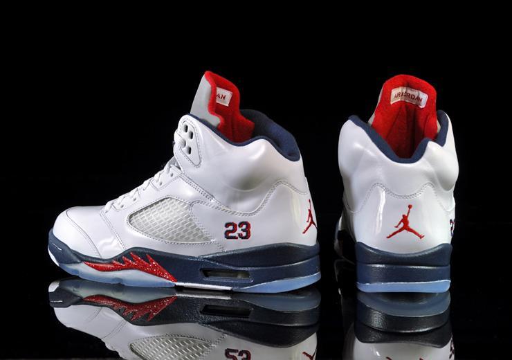 Jordan 5 red outlet and white