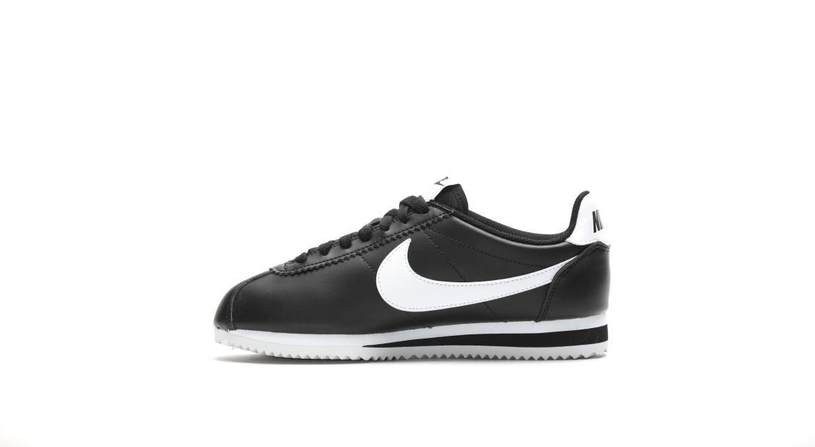 nike cortez black and white leather