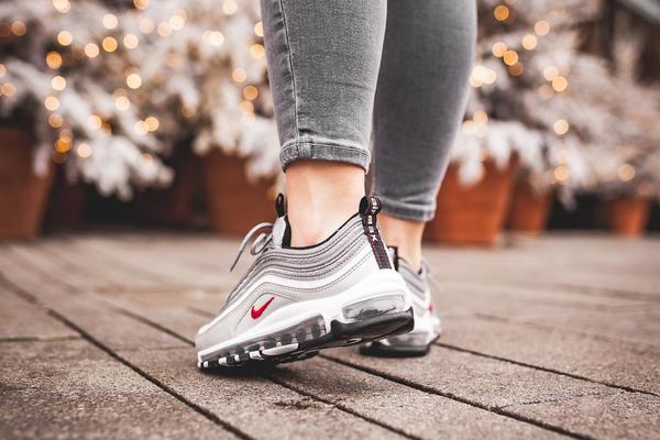 Shiny silver Nike air max sneakers