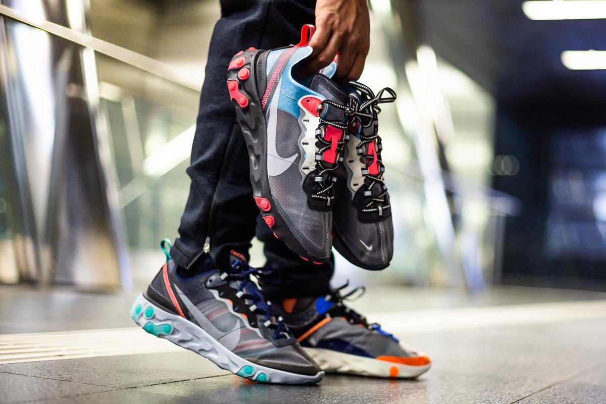 30 cm NIKE REACT ELEMENT 87 DARK GREY US 12 新品 国内 黒タグ 限定 ナイキ リアクト エレメント グレー ブルー トリコ  Behind The Design: React Element 87. Nike SNKRS