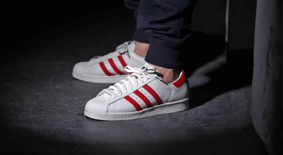 adidas originals superstar 80's red and white trainers