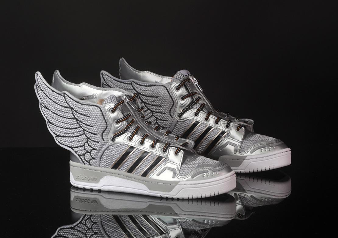 adidas gazelle silver green womens ADIDAS x JEREMY SCOTT Size 9.5 JS Wings 2.0 Pixel White Black Leather High  Top Sneakers