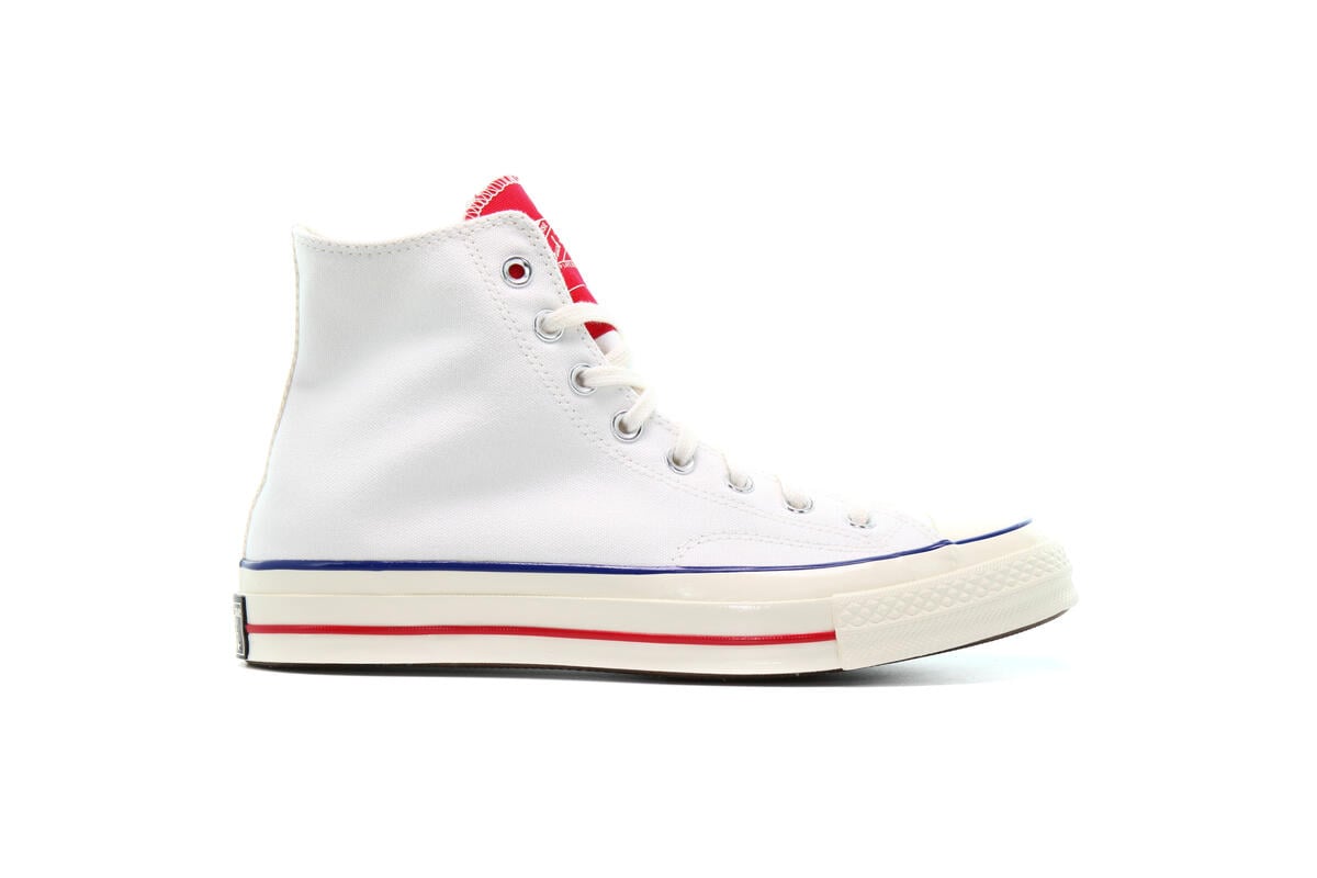 Converse White High Top Sneakers with Red and Blue Logo Red White Blue Stars High Top Shoes, American Flag USA Women  main image 2
