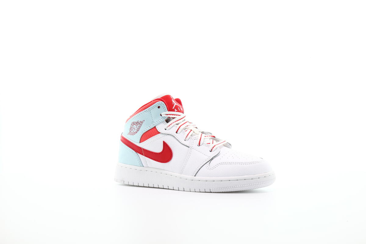 Air Jordan 1 Mid 'White/University Red-Topaz Mist' (GS) - Image 3