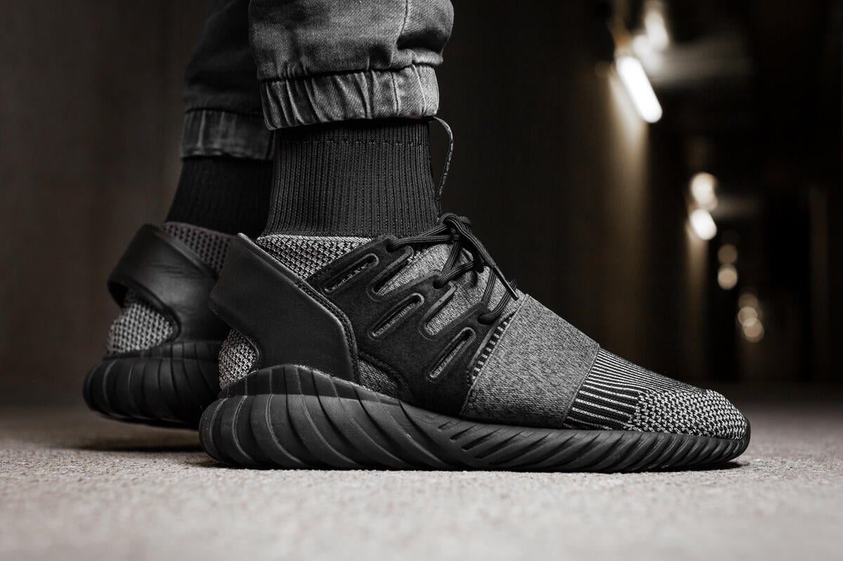 Grey Adidas Originals Tubular Doom Primeknit Sneakers In Black