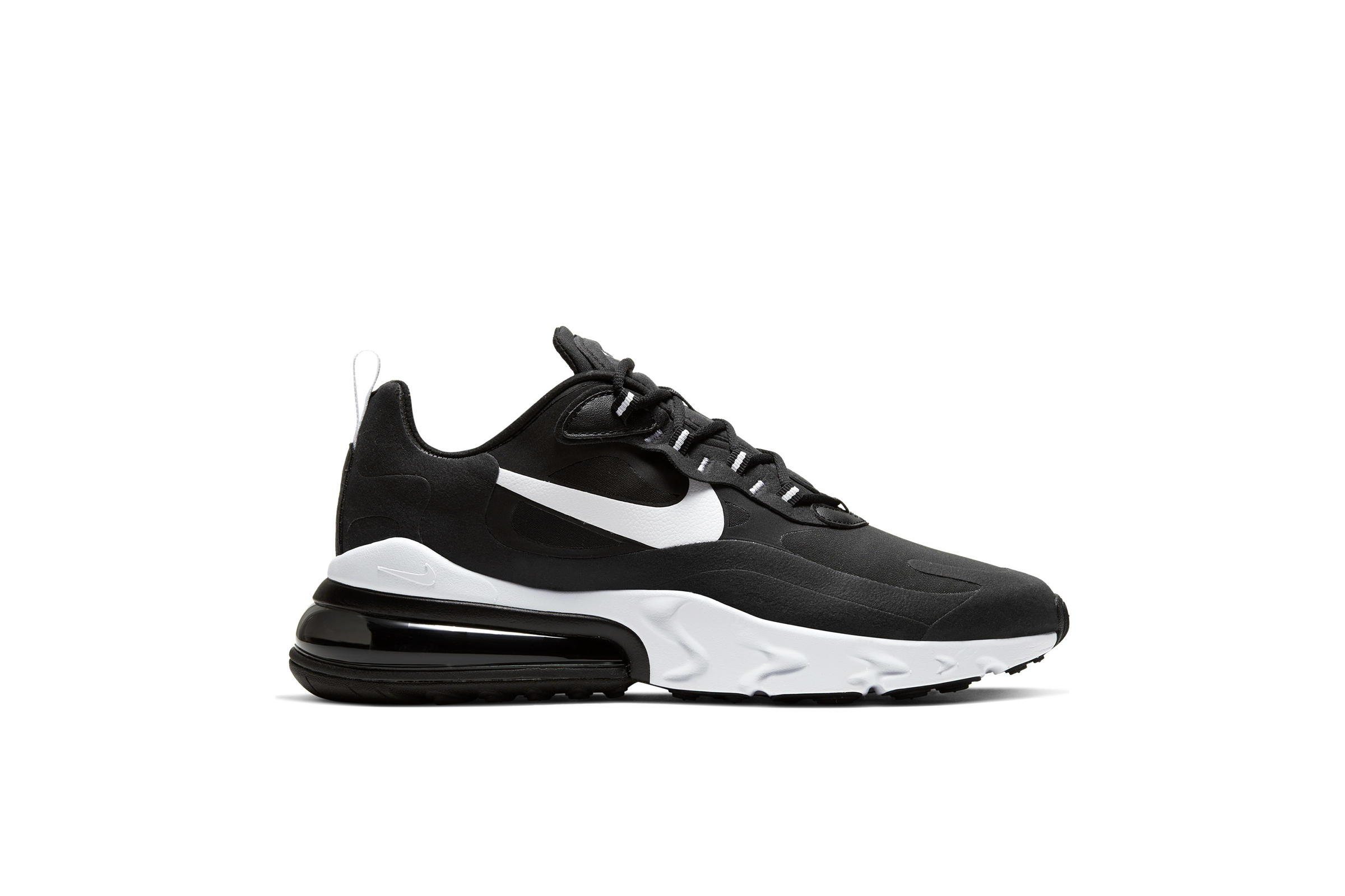 Nike air max 270 react black and white trainers hotsell