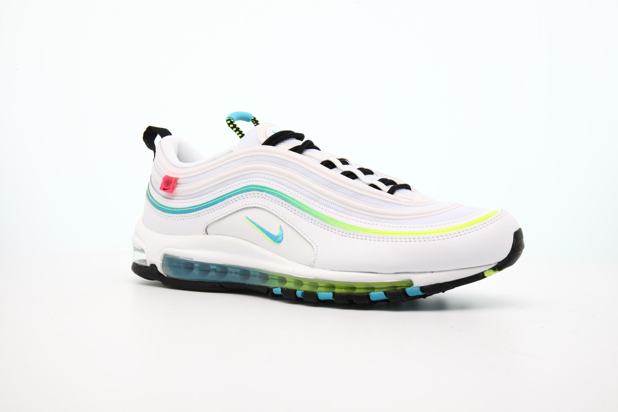 Nike Air Max 97 WW Men\'s Size 10.5 White/Blue Fury-Volt-Black CZ5607 100 RARE! Nike Air Max 97 Worldwide Mens Size 10 White/Blue Fury/Black  main image 2