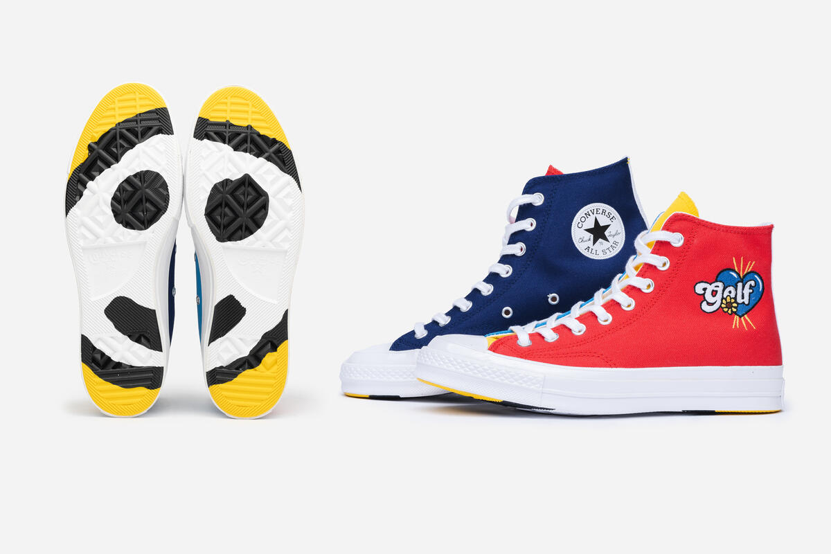 red blue and yellow converse