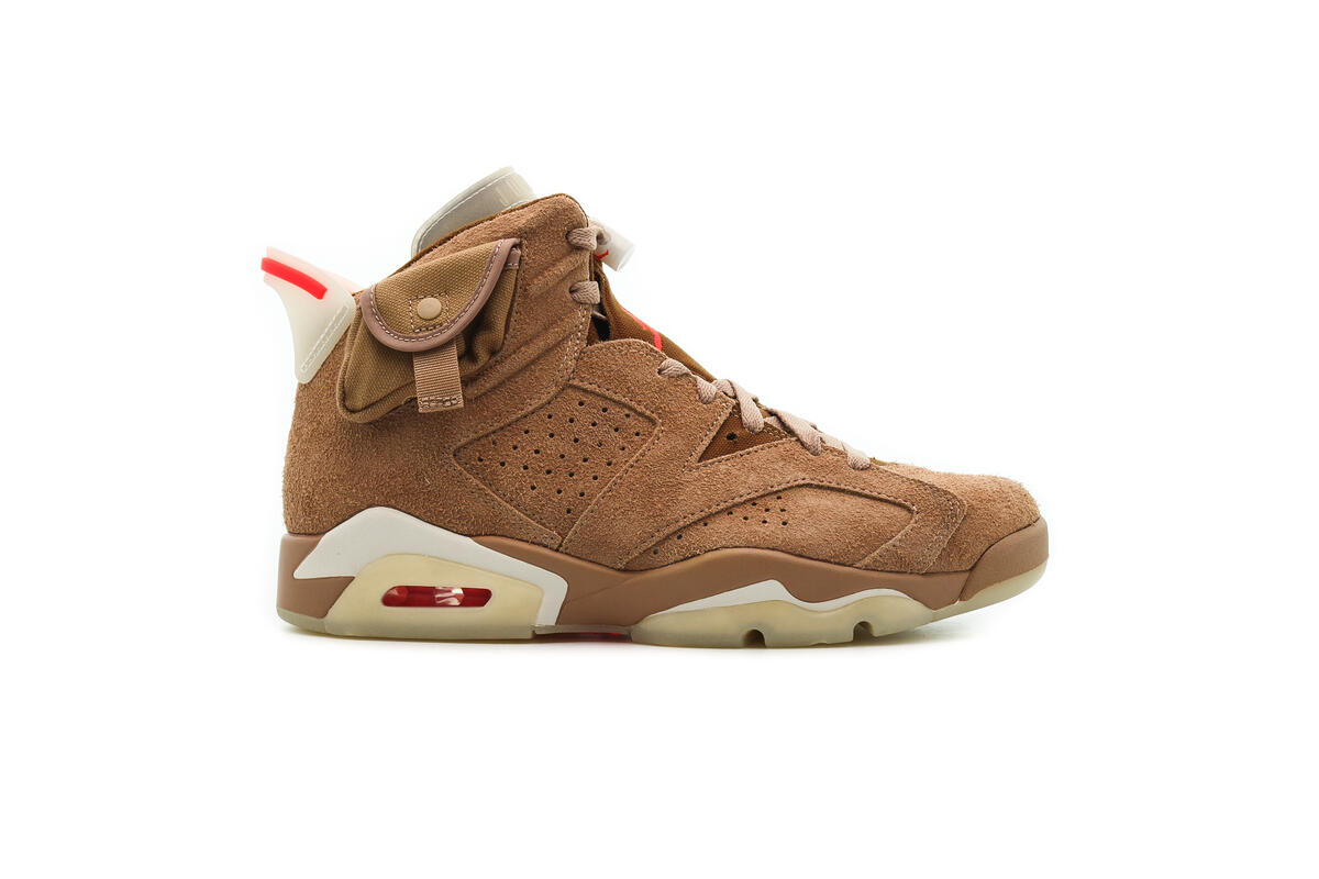 Nike x Travis Scott Air Jordan 6 Retro - British Khaki / Sail / Bright Crimson - Image 5