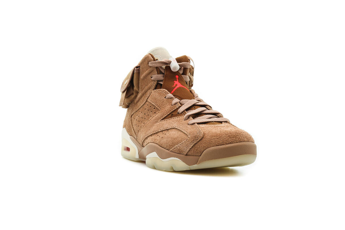 Nike x Travis Scott Air Jordan 6 Retro - British Khaki / Sail / Bright Crimson - Image 7