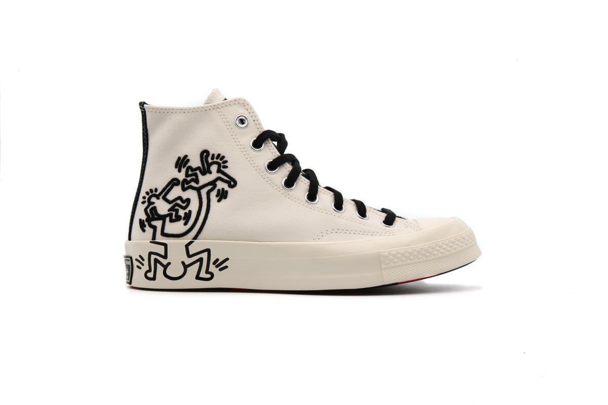 Converse x Keith Haring Mens Chuck 70 Hi Shoes 'Egret Black Red' - Image 11