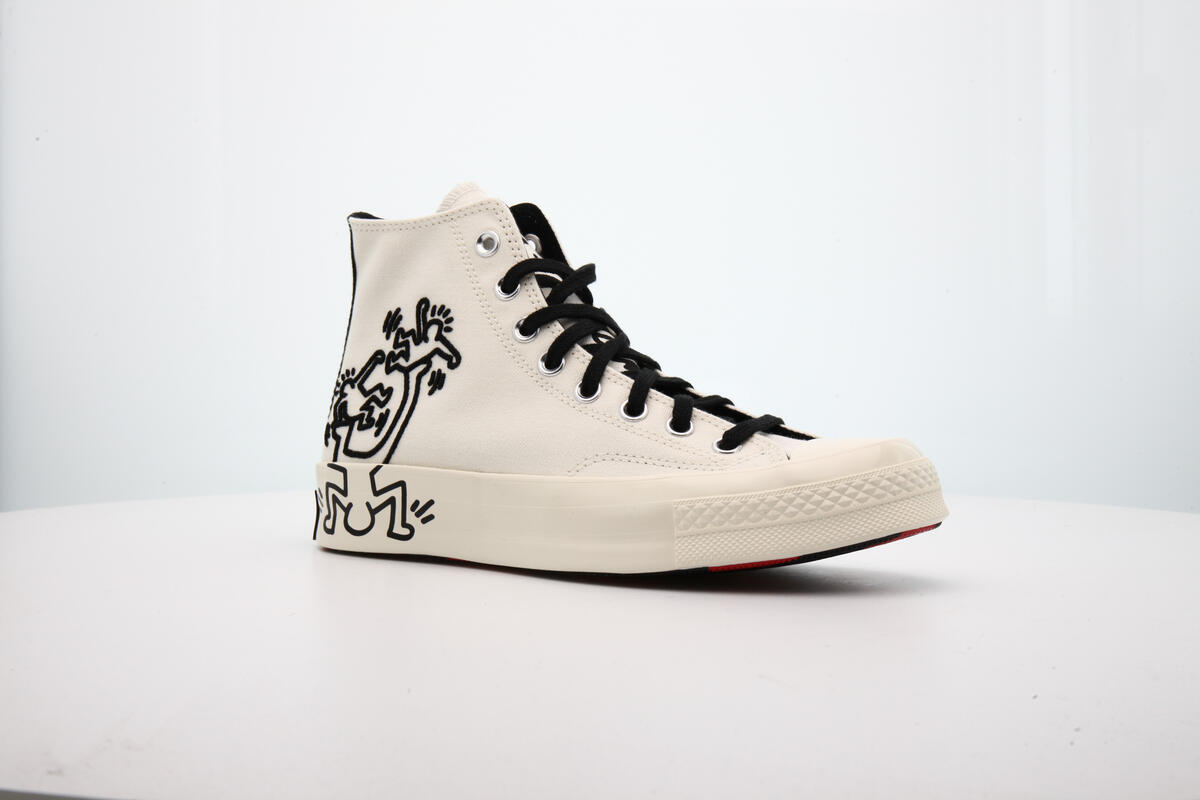 Converse x Keith Haring Mens Chuck 70 Hi Shoes 'Egret Black Red' - Image 12