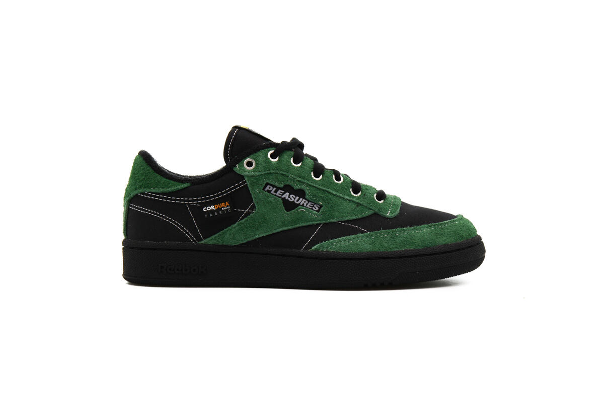 Reebok x Pleasures Mens Club C 85 Shoes 'Blk/Pine Green' - Image 2