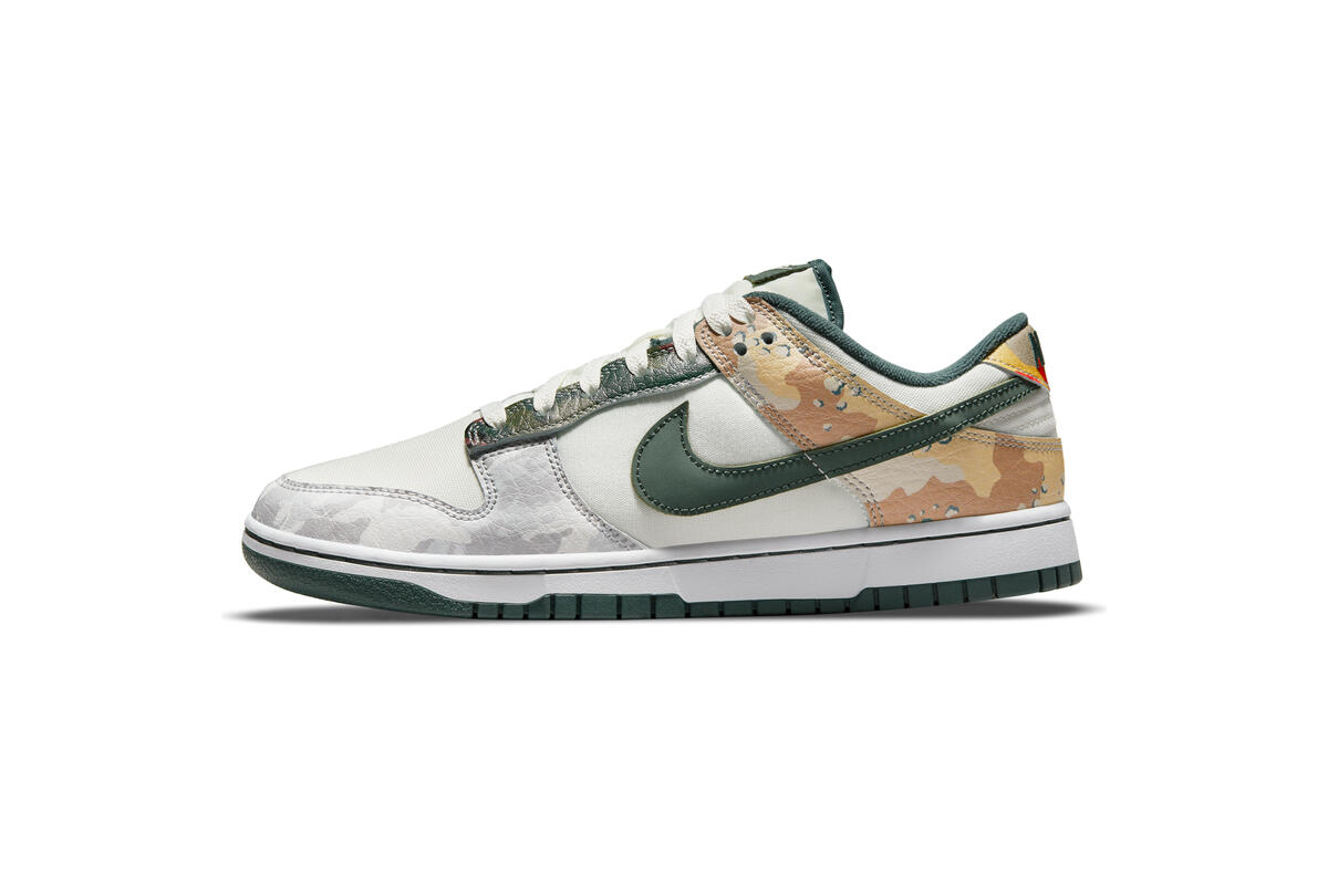 nike dunk low trainers sail vintage green total orange white