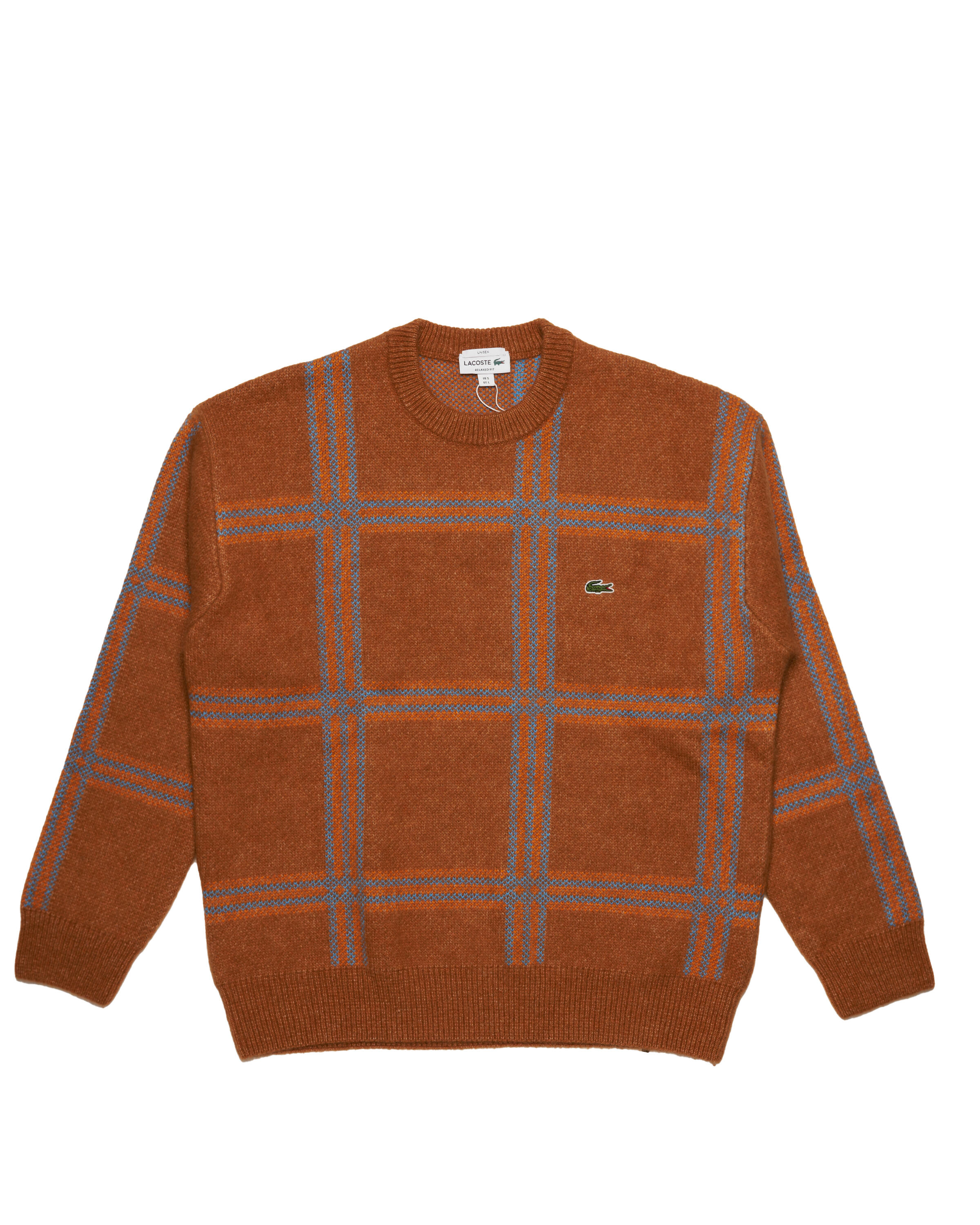 Lacoste Crew Neck Checked Blend Wool Jacquard Sweater