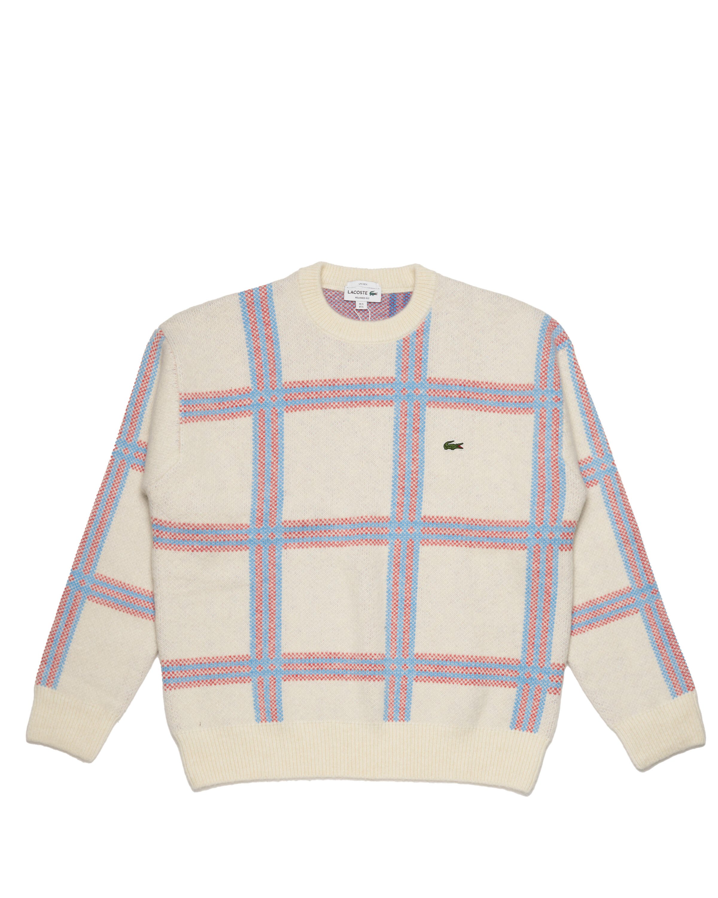 Lacoste Crew Neck Checked Blend Wool Jacquard Sweater