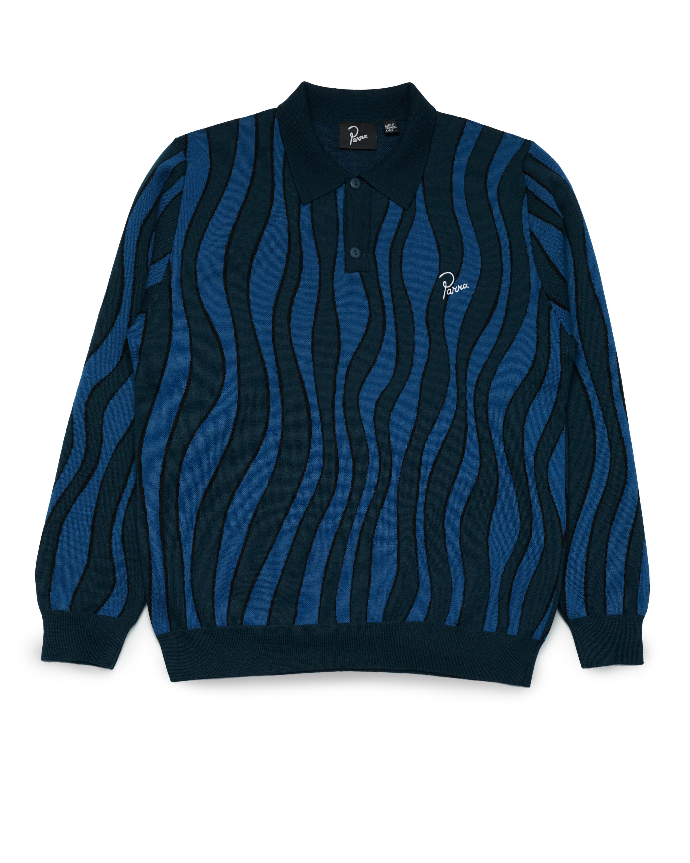 by parra aqua weed waves knitted polo shirt
