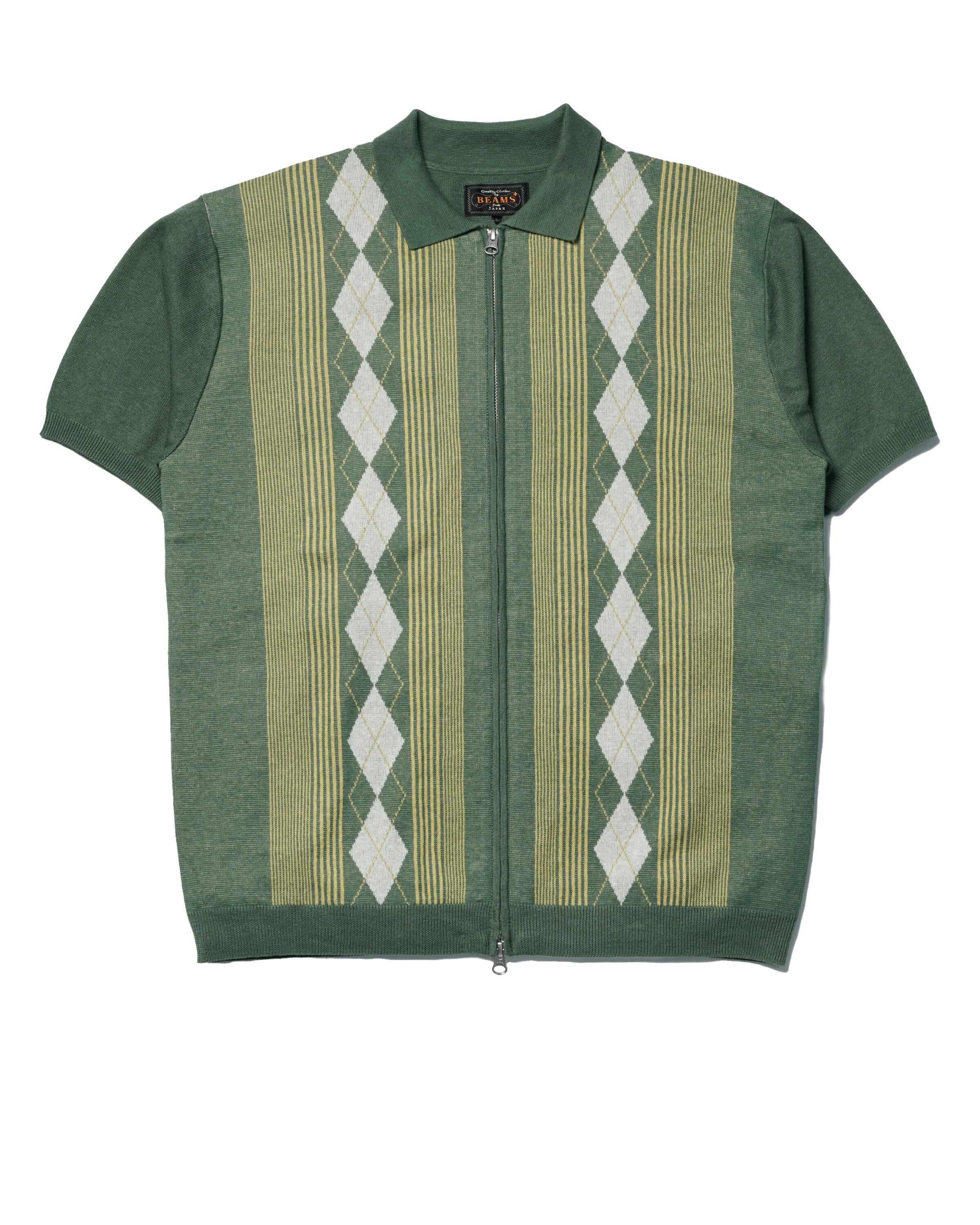 Beams+ Zip Knit Polo Stripe