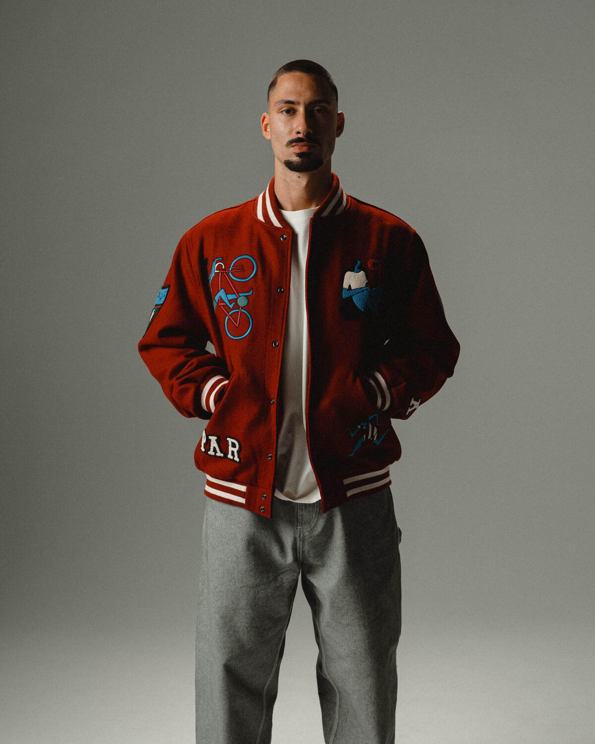 By Parra Run Sit & Bike Varsity Jacket 'Dark Red' - Image 3