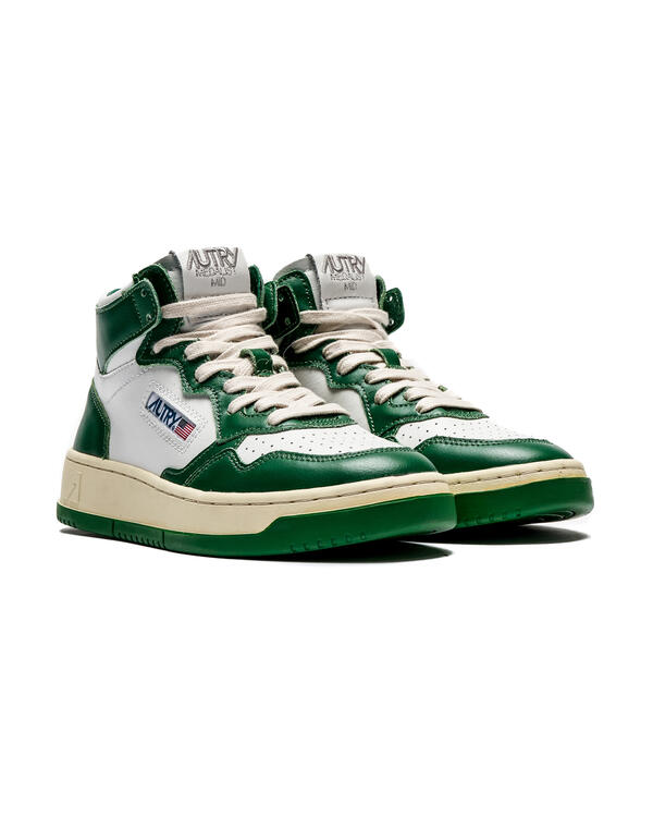 Autry Green & White Medalist Mid Sneakers