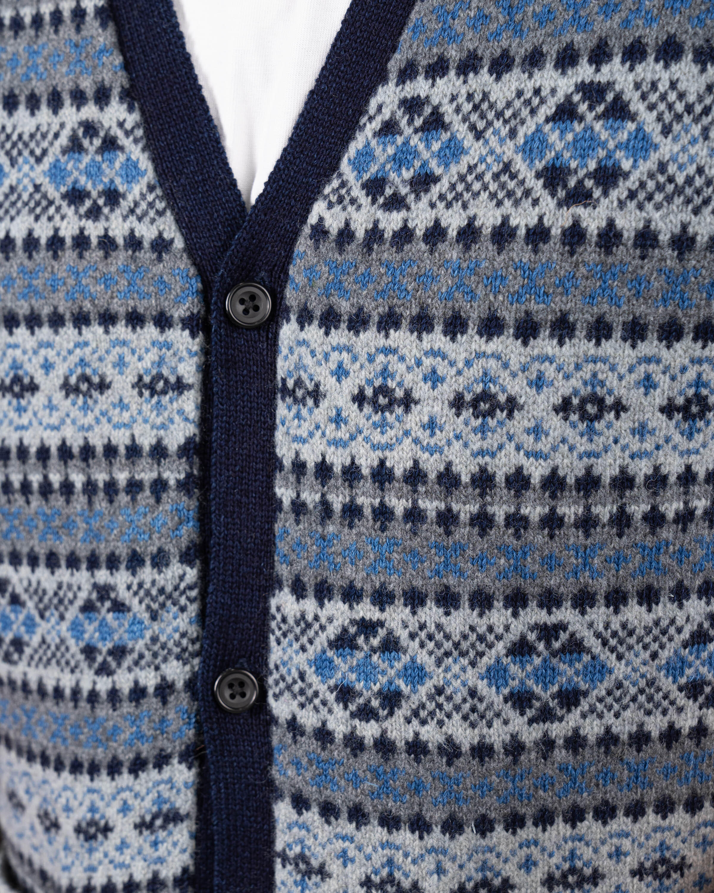 Beams+ Button Knit Vest Indigo Fair Isle