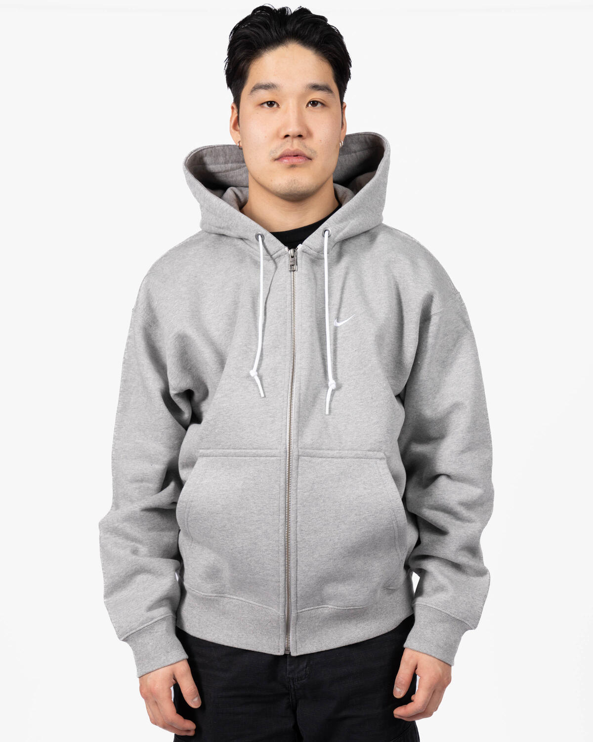 Nike Solo Swoosh Full Zip Hoodie Dark Grey Heather / White - Image 18