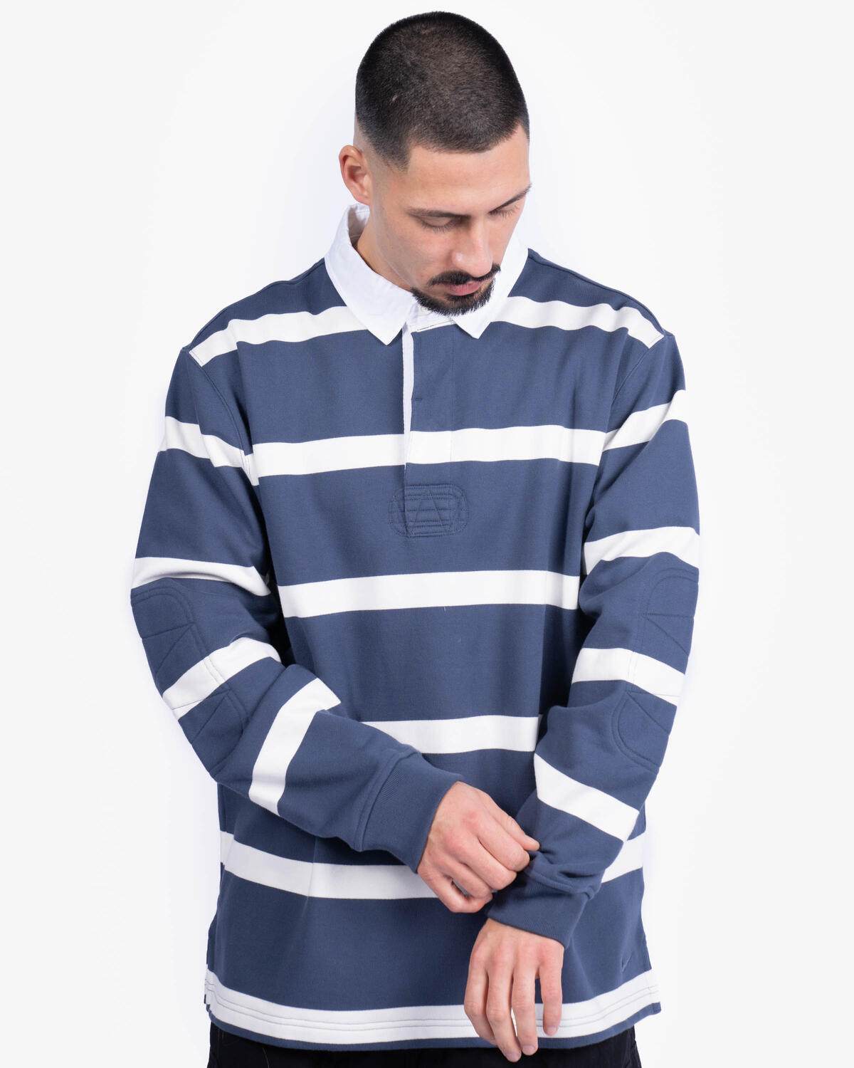 Nike Life Thunder Blue Striped Heavyweight Rugby Shirt - Image 7