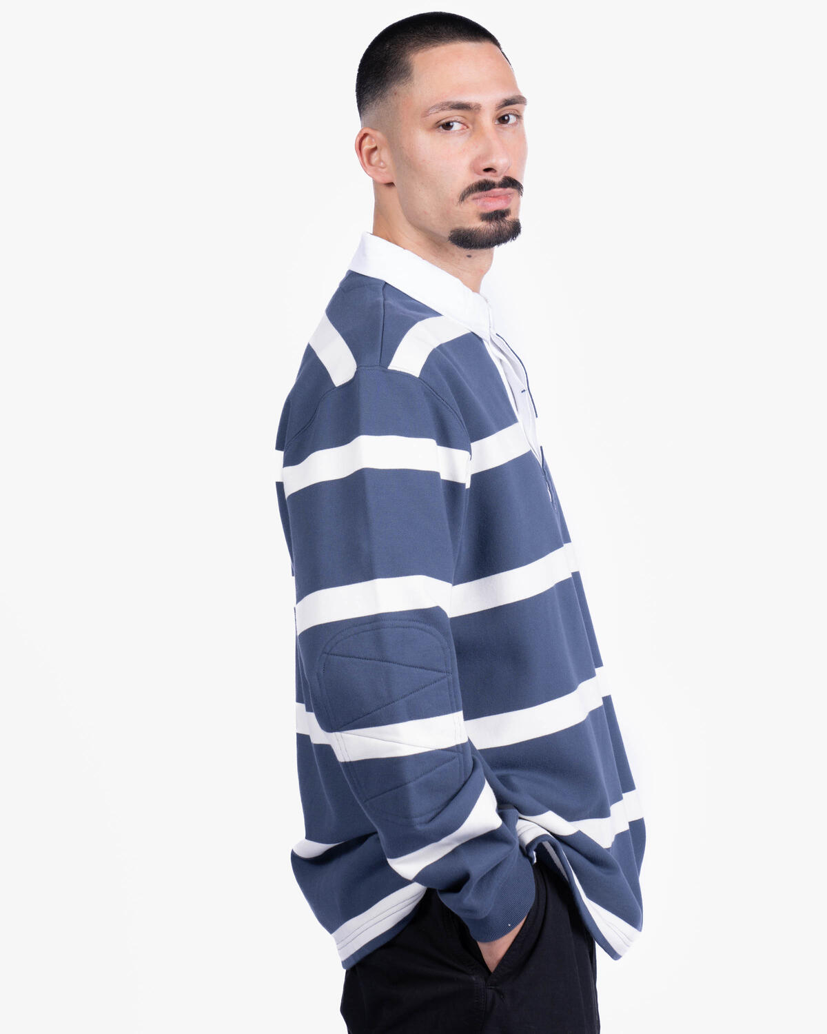 Nike Life Thunder Blue Striped Heavyweight Rugby Shirt - Image 8