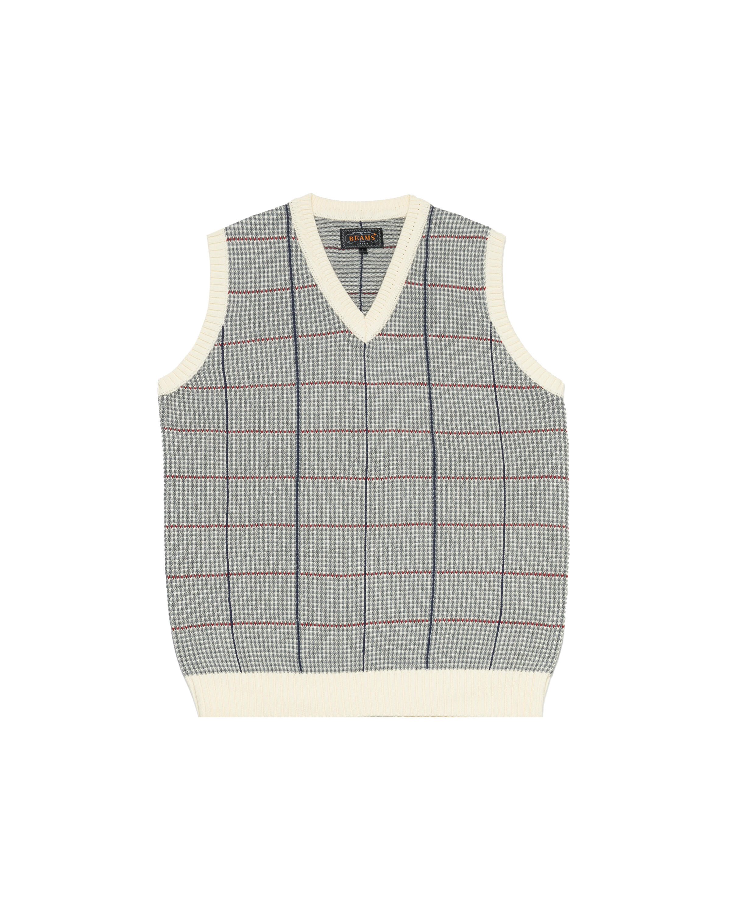 Beams+ Cotton Linen Vest Plaid