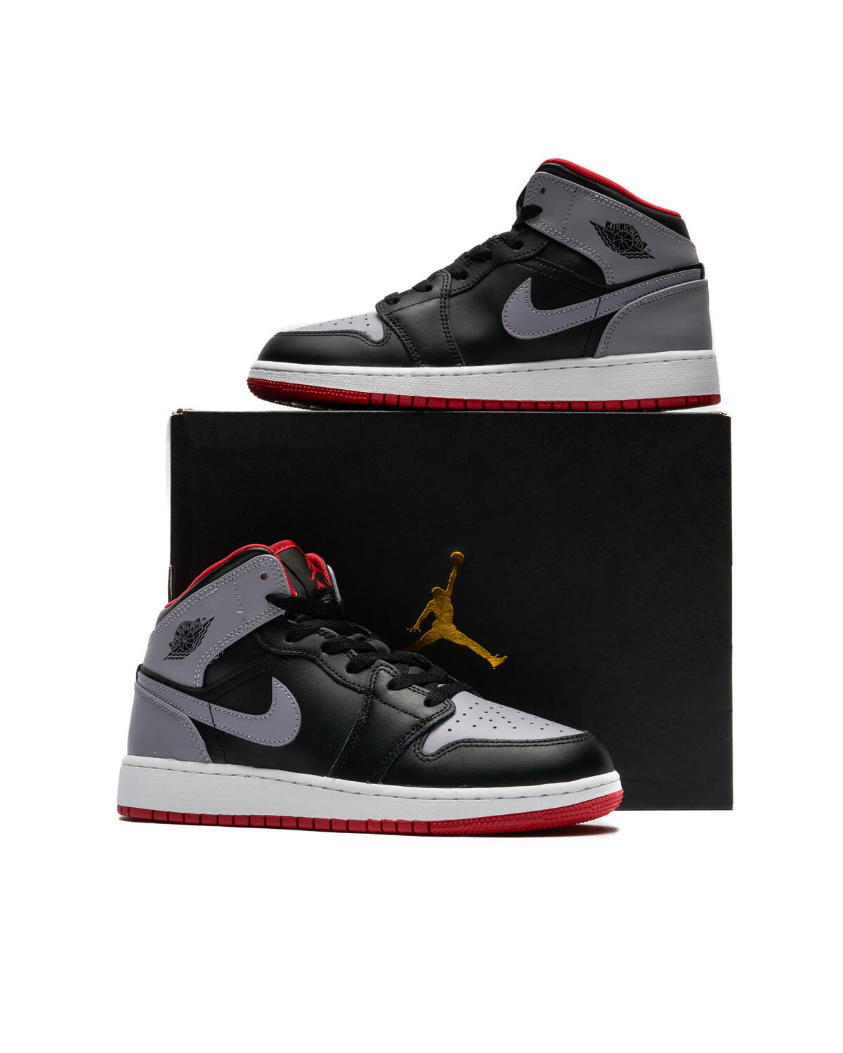 Jordan GS Air Jordan 1 Mid - Black / Cement Grey / Fire Red / White - Image 16
