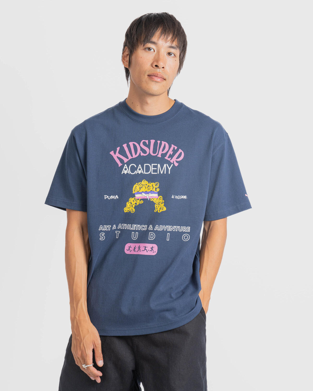 Puma x KidSuper Academy Graphic Mens Short Sleeve Shirt - Navy/Pink - Image 4