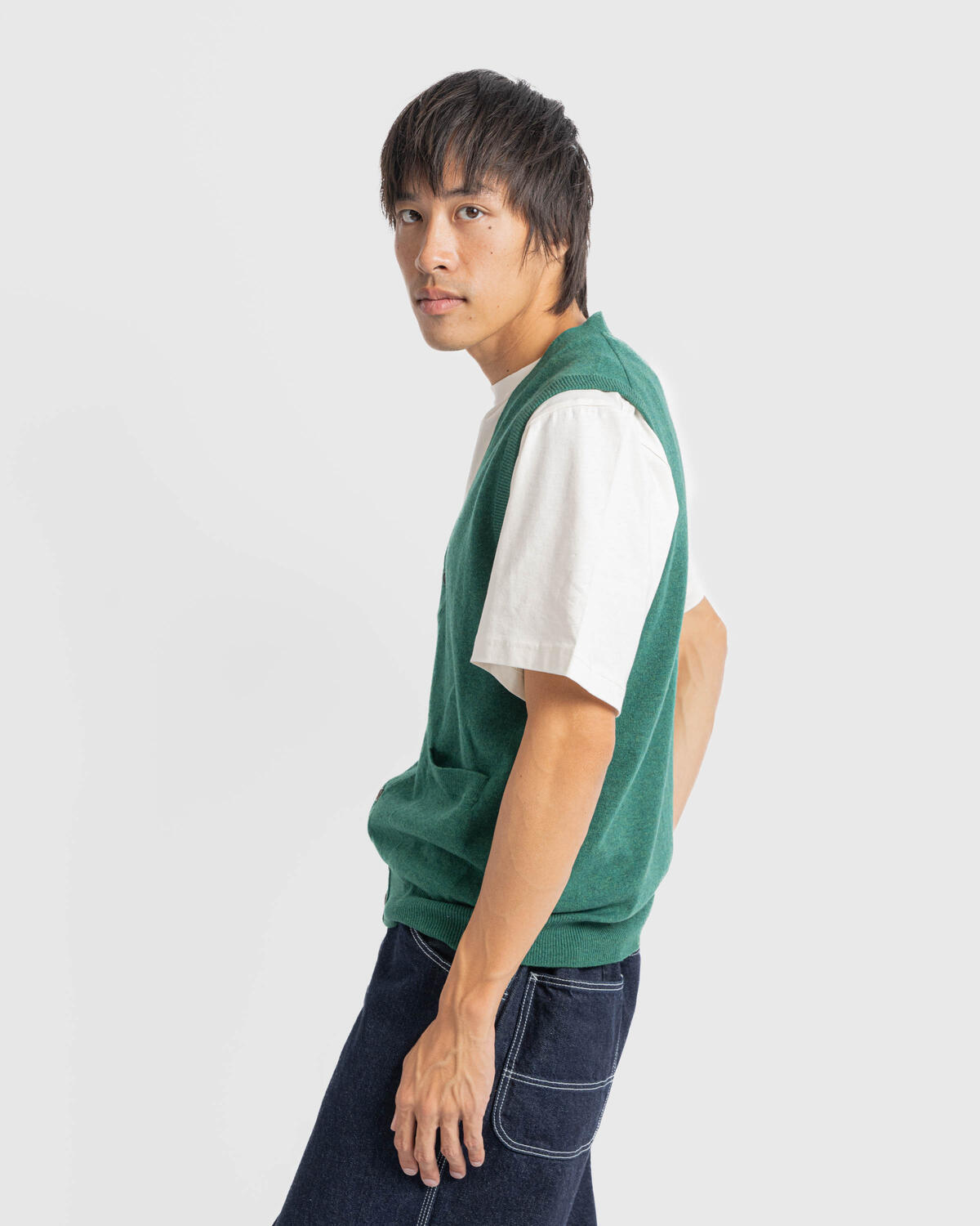 Beamsplus Button Knit Vest Green - Image 5