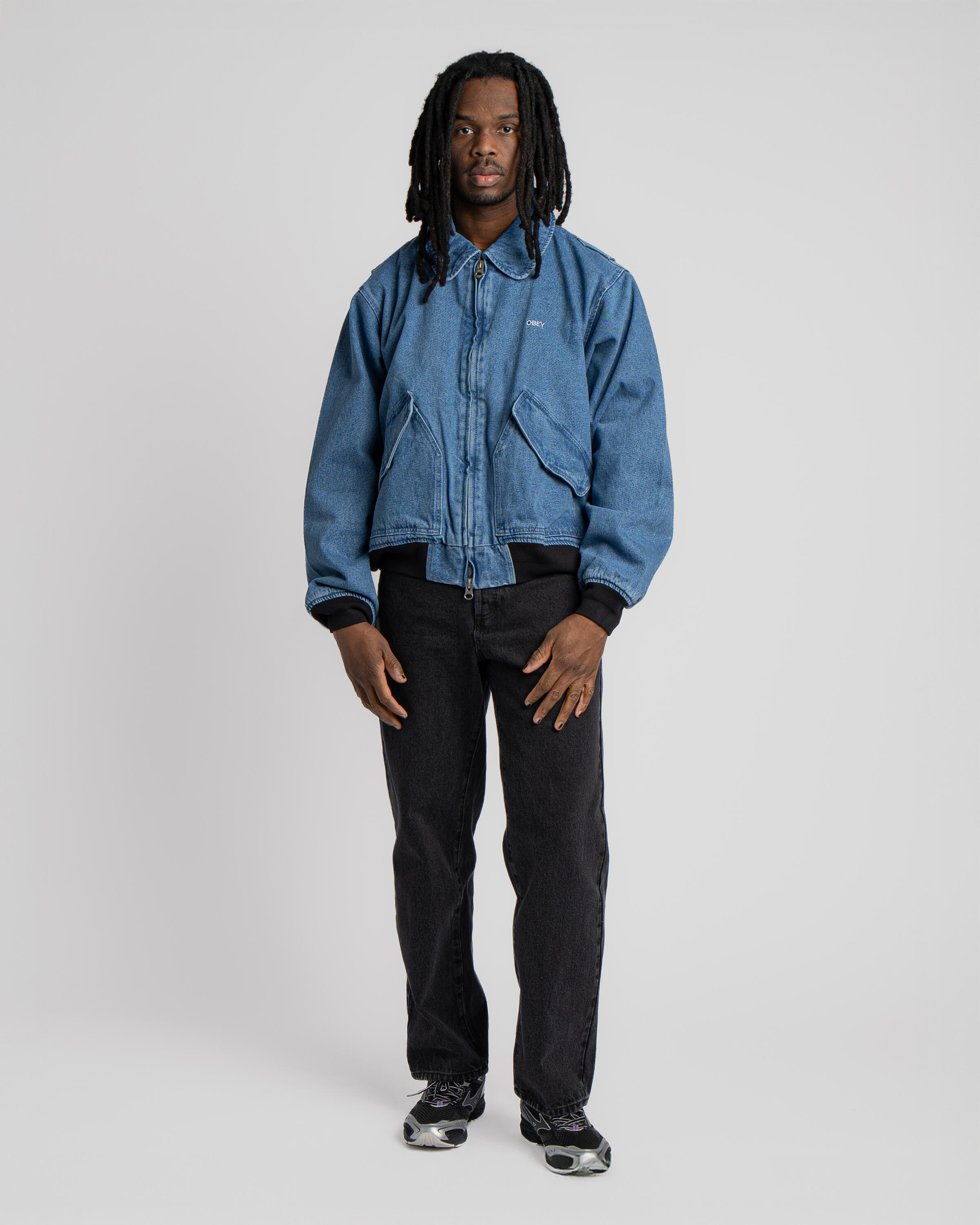 Denim jacket obeyチーム Obey Care Denim Varsity Jacket 121800530 