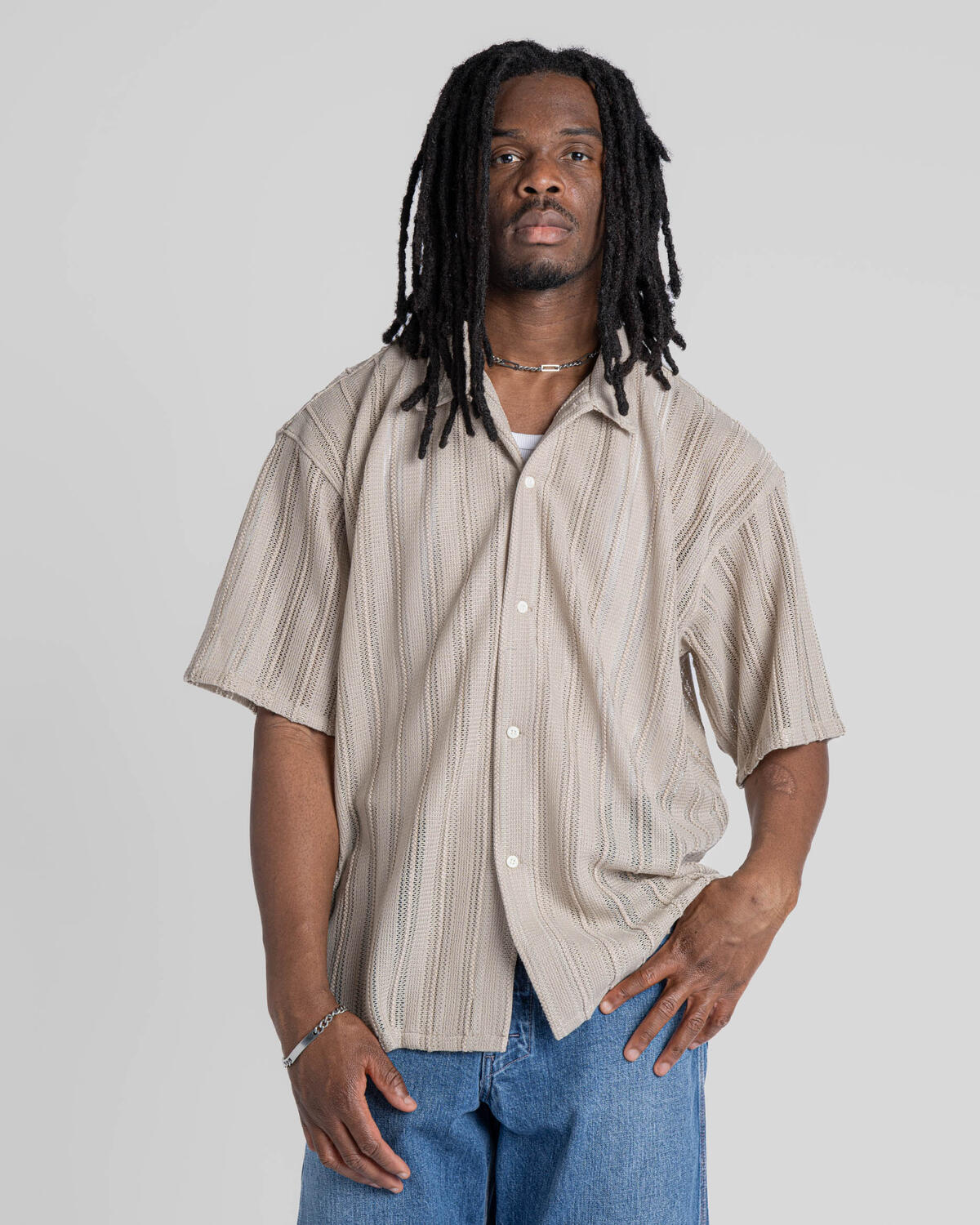 Beams Mesh Open Collar Shirt - Image 4
