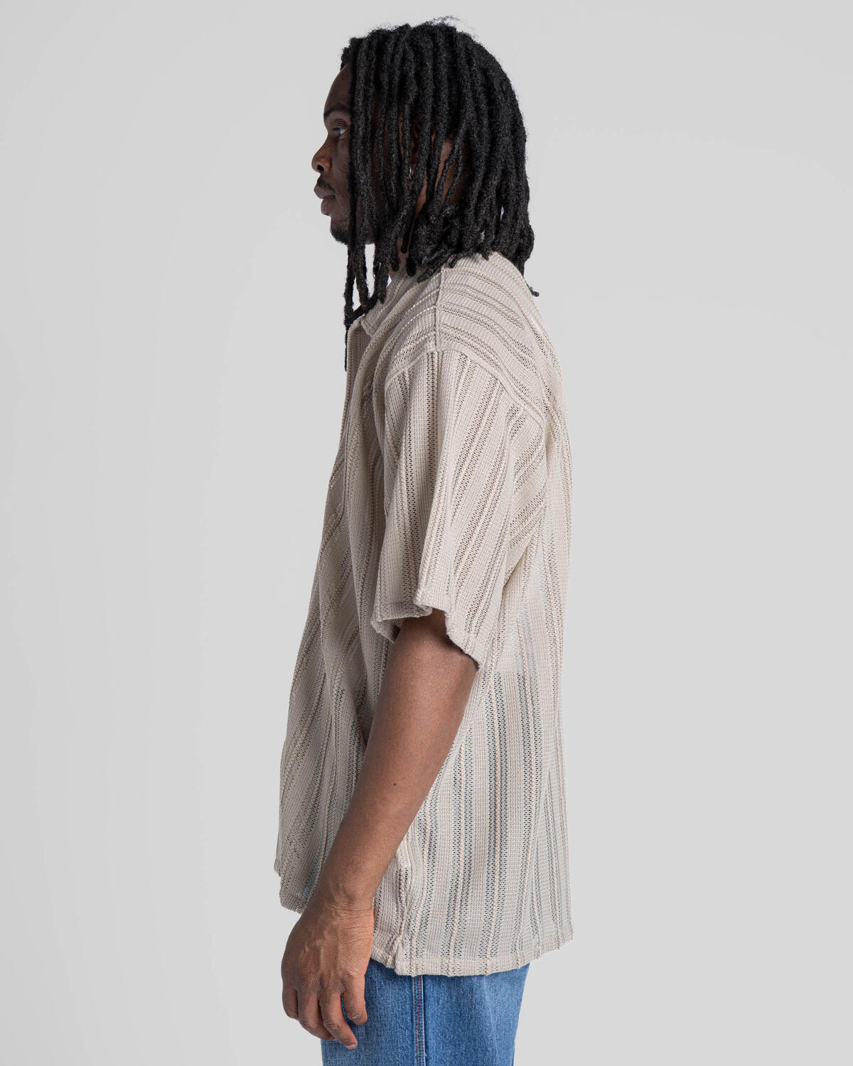 Beams Mesh Open Collar Shirt - Image 5
