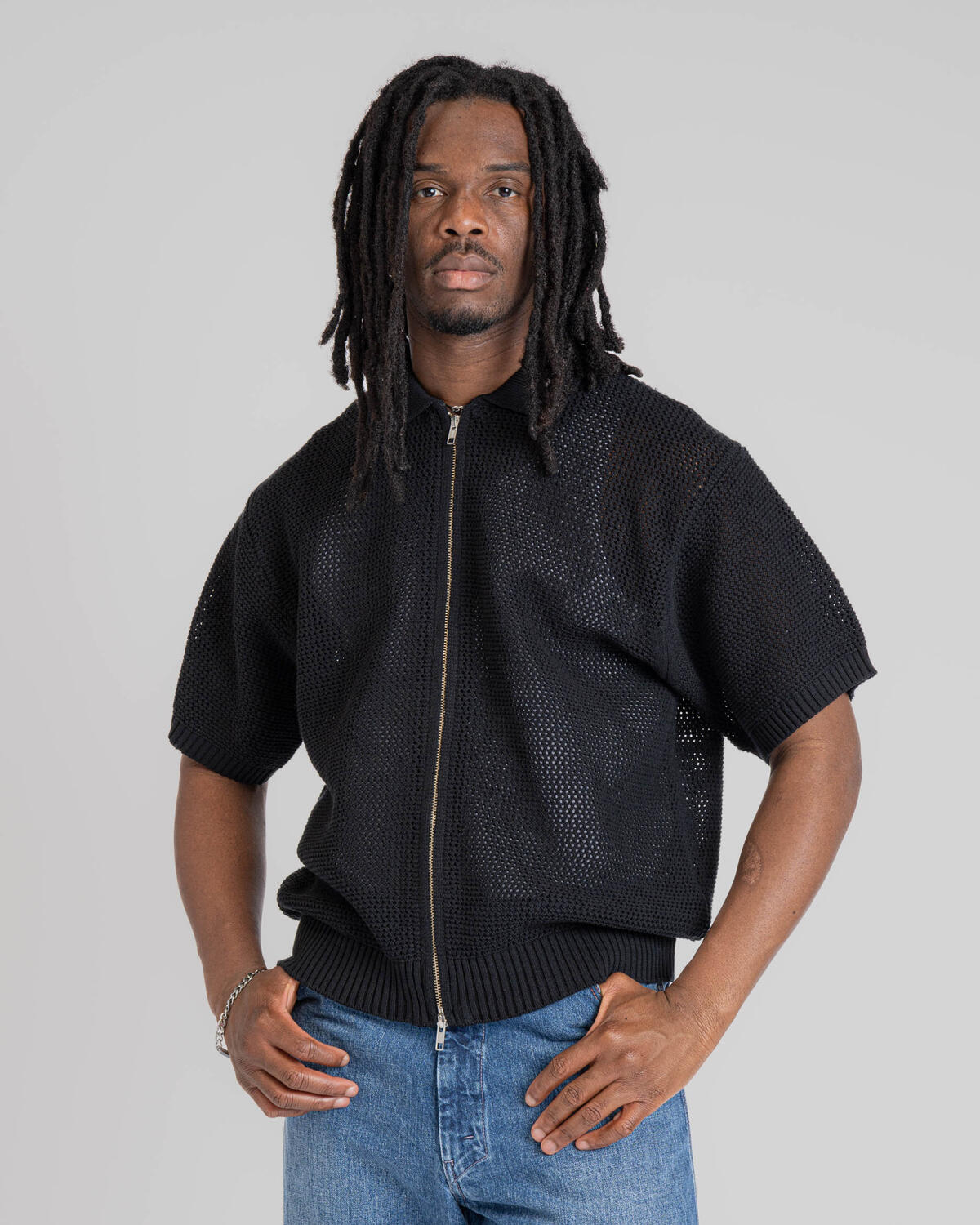 Beams Mesh Knit Polo Shirt - Image 4