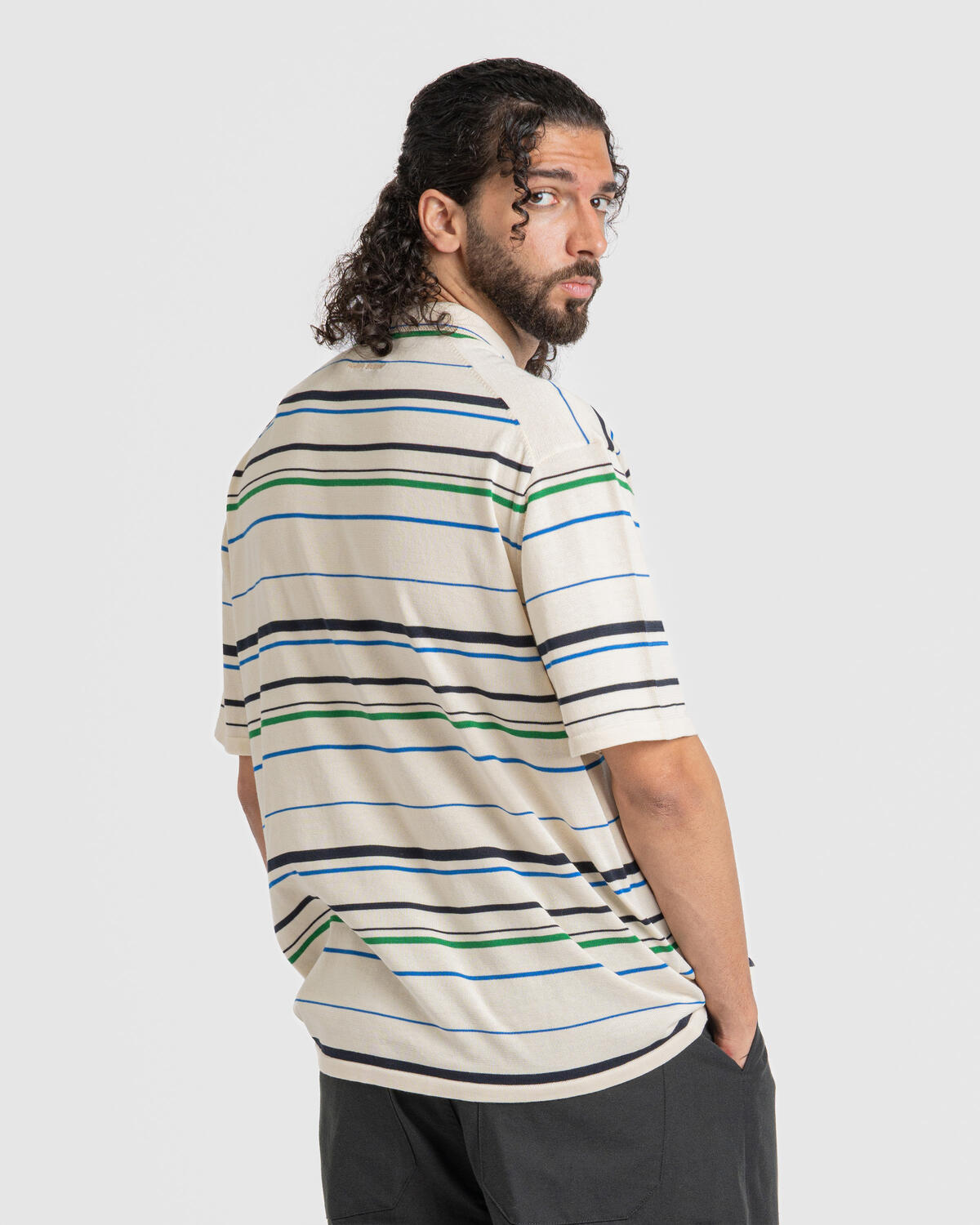 Adidas Knit Polo Wales Bonner Wonder White/Green-Bluebird - Image 17