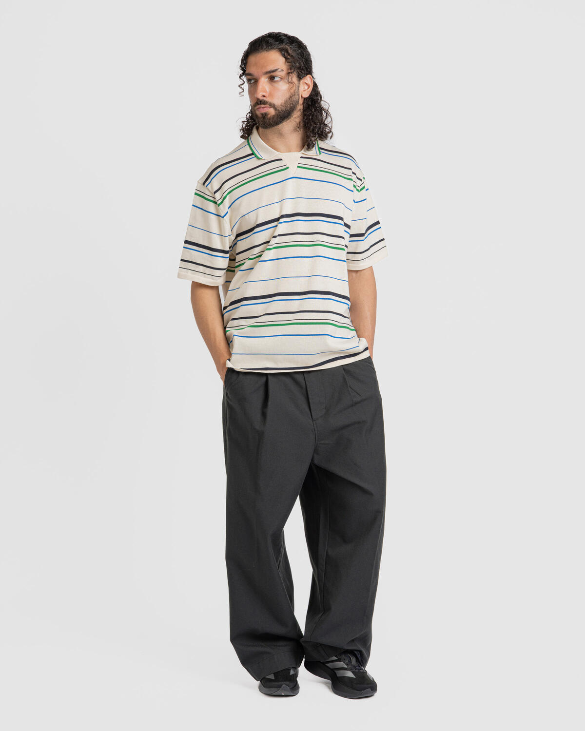 Adidas Knit Polo Wales Bonner Wonder White/Green-Bluebird - Image 14