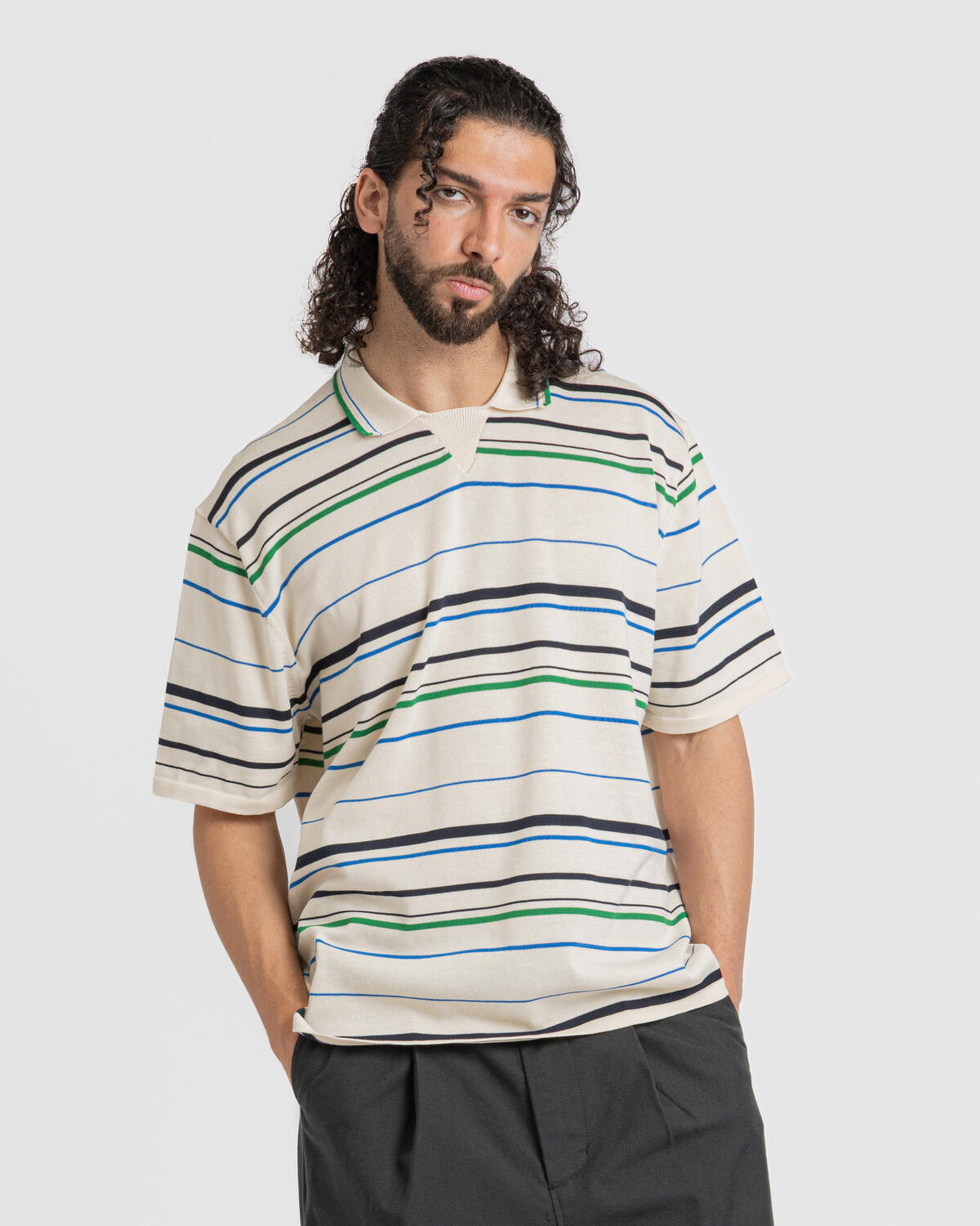 Adidas Knit Polo Wales Bonner Wonder White/Green-Bluebird - Image 15