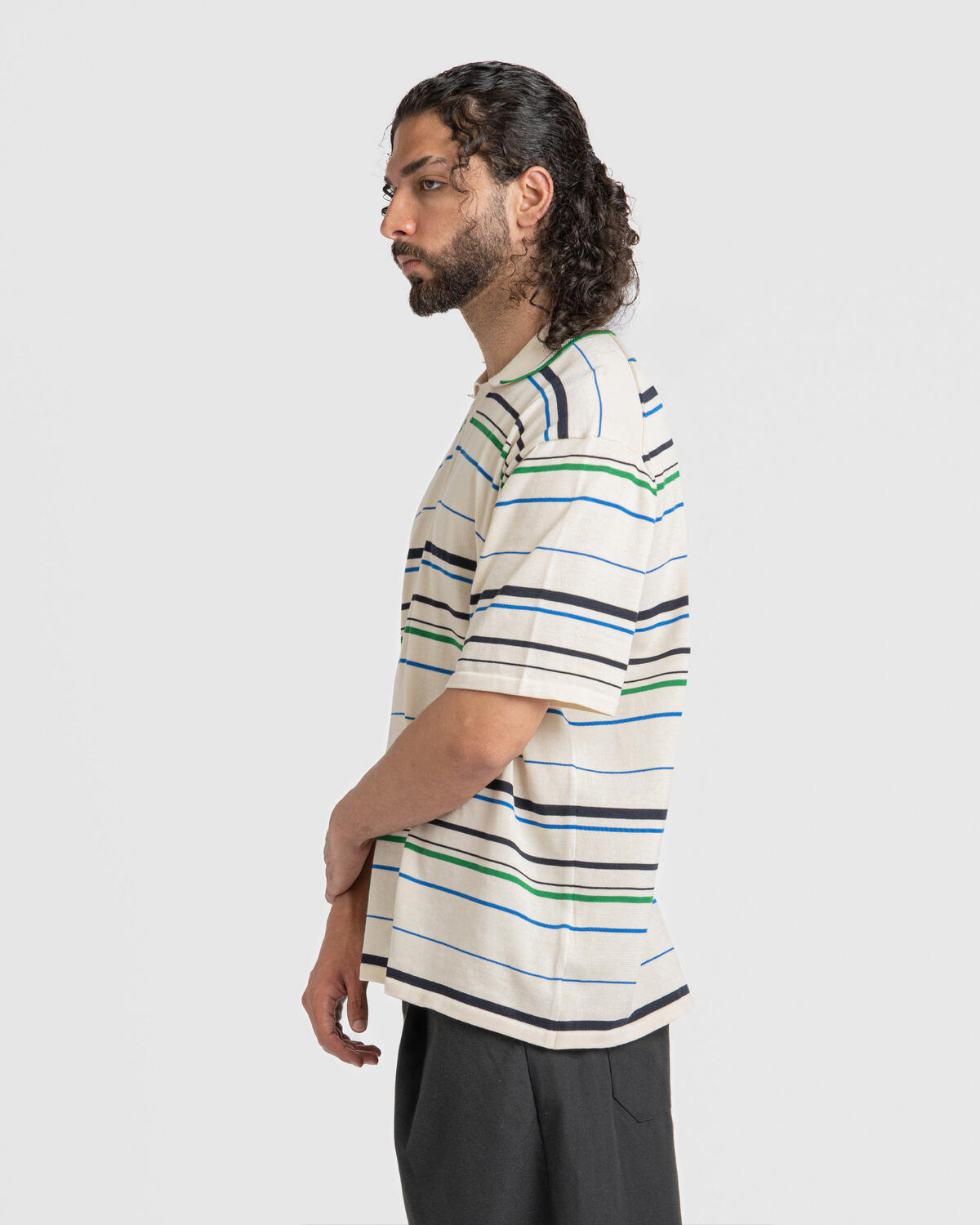 Adidas Knit Polo Wales Bonner Wonder White/Green-Bluebird - Image 16