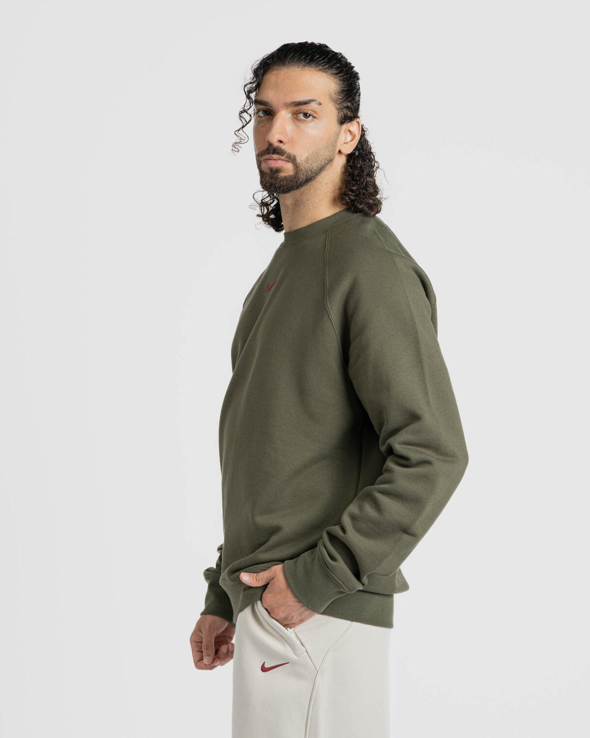 Nike NOCTA Men's Fleece CS Crew Cargo Khaki/Team Red FN8160-325 - Image 12