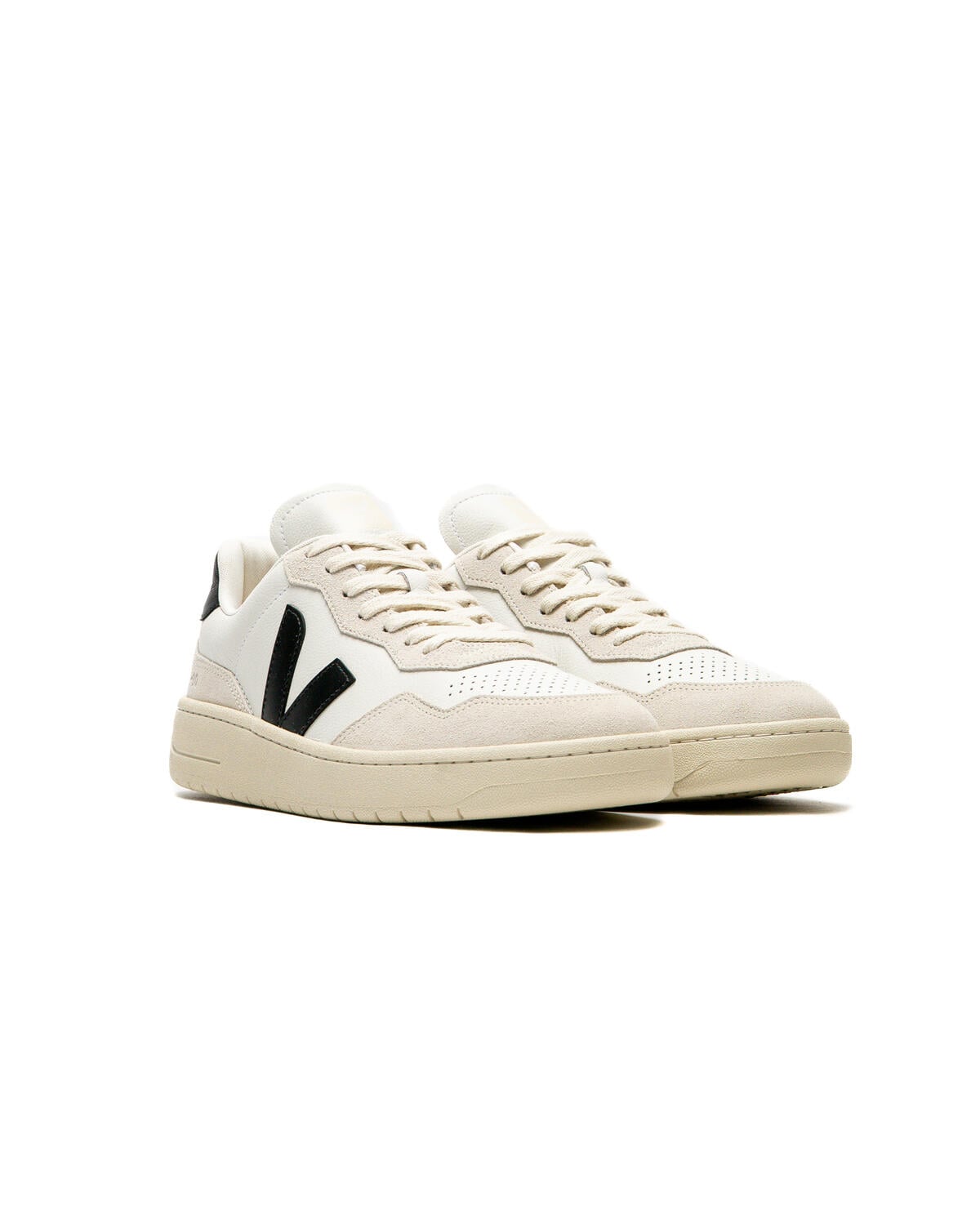 Veja Mens V-90 O.T. Leather Sneakers - White/Black - Image 3