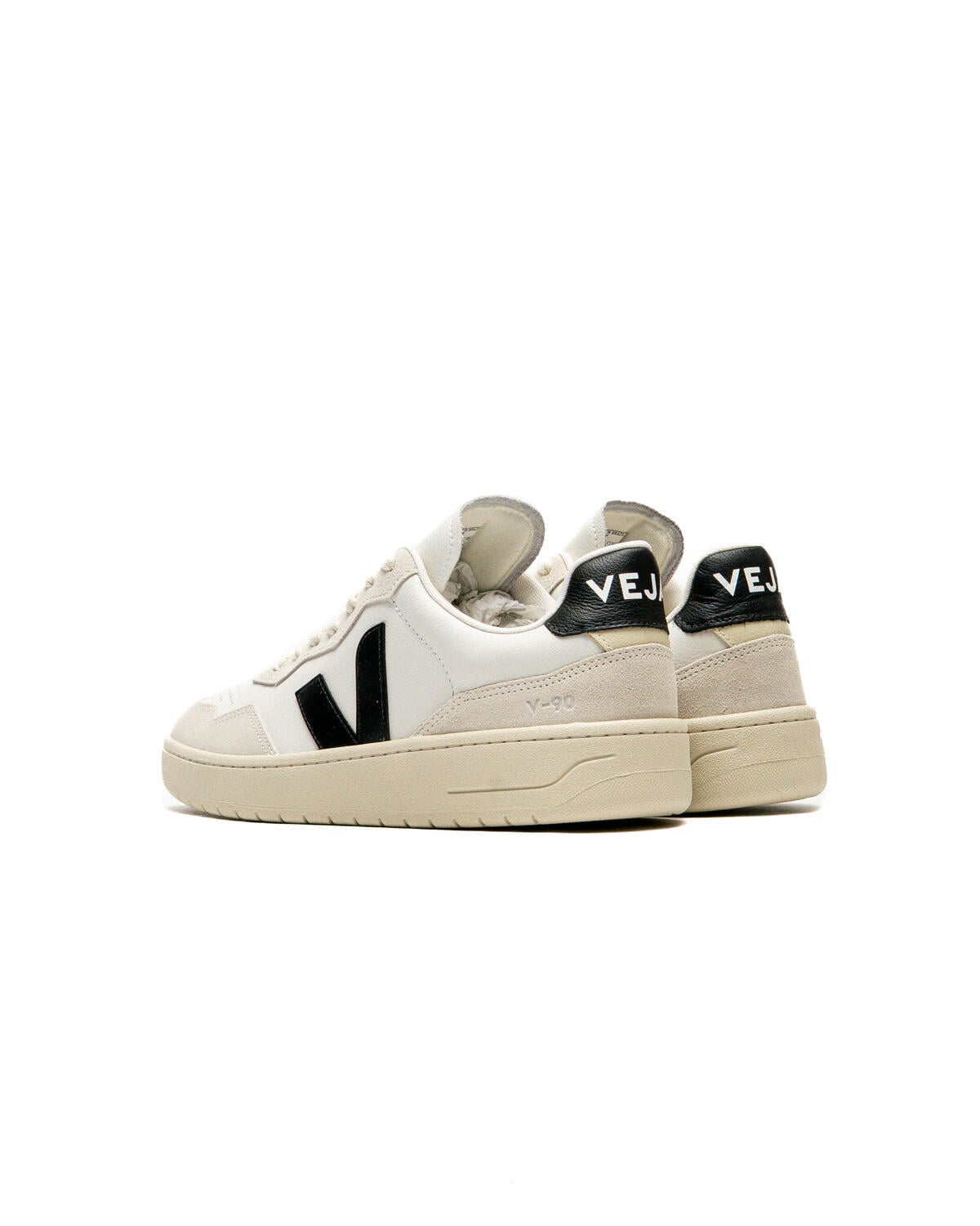 Veja Mens V-90 O.T. Leather Sneakers - White/Black - Image 4