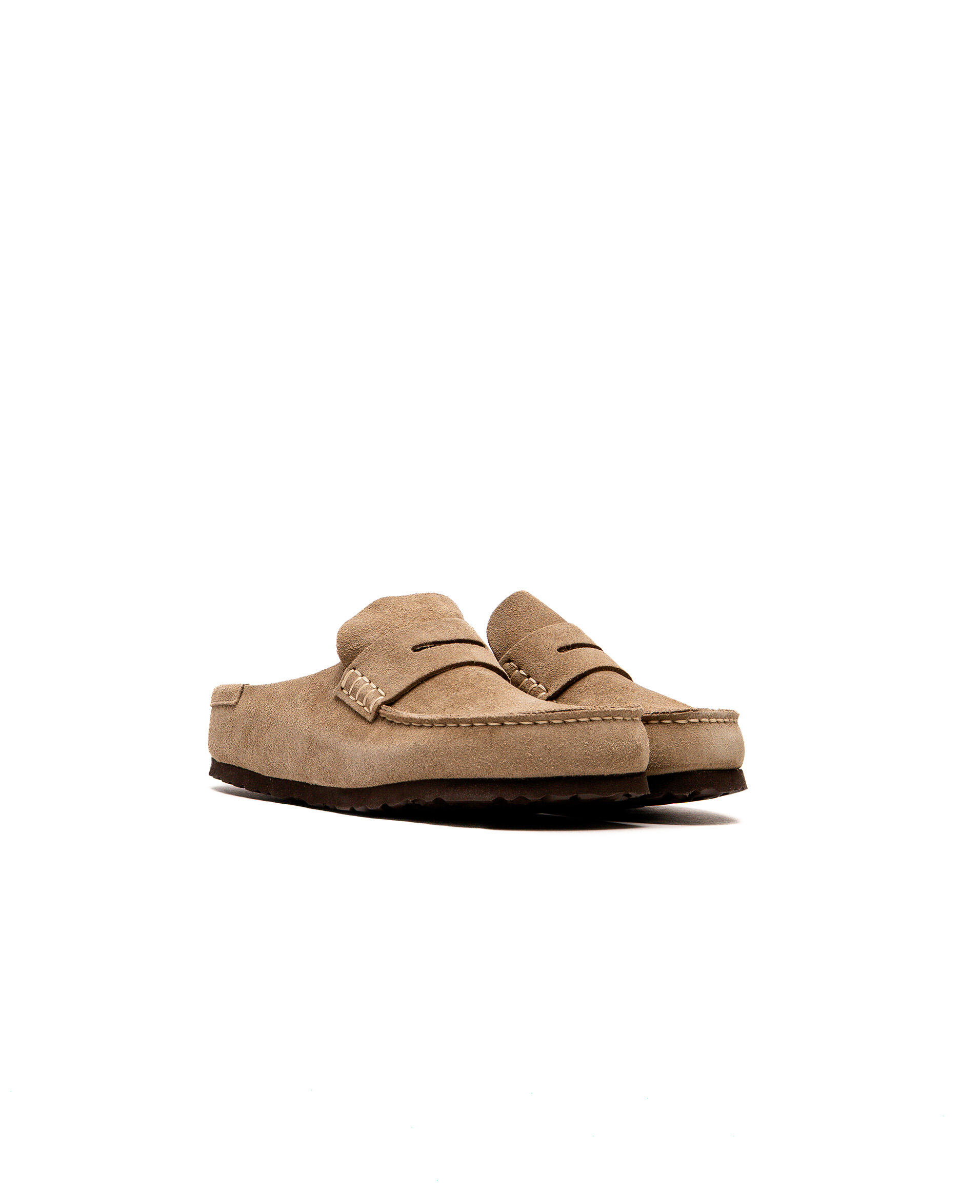 Birkenstock Napples Wrapped Suede Leather  Penny Loafers Straps Taup SZ M 11 BIRKENSTOCK Naples Suede Penny Loafers - Green | Editorialist main image 3