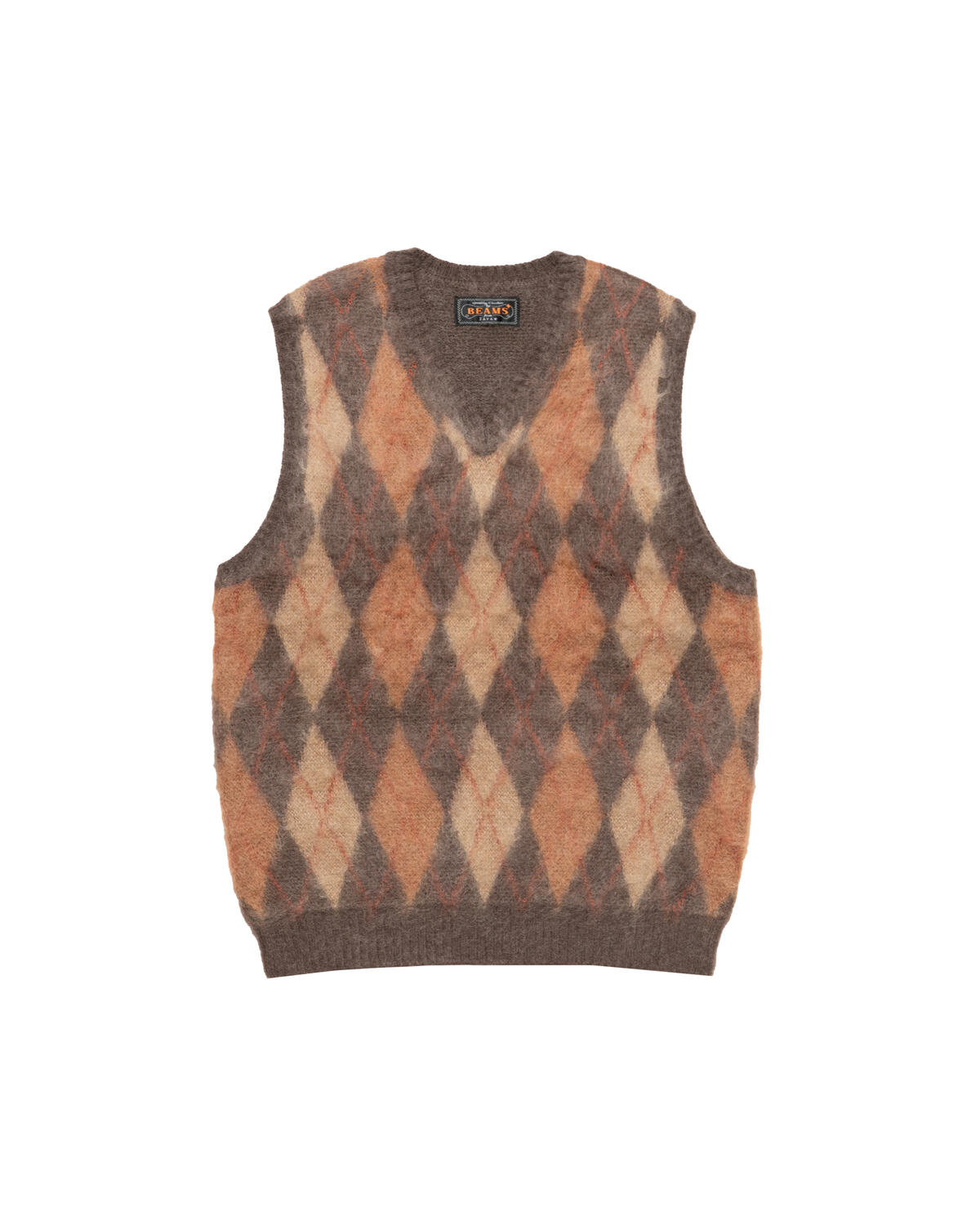 Beams+ Knit Vest Double Jacquard Argyle Pattern Mohair - Image 2