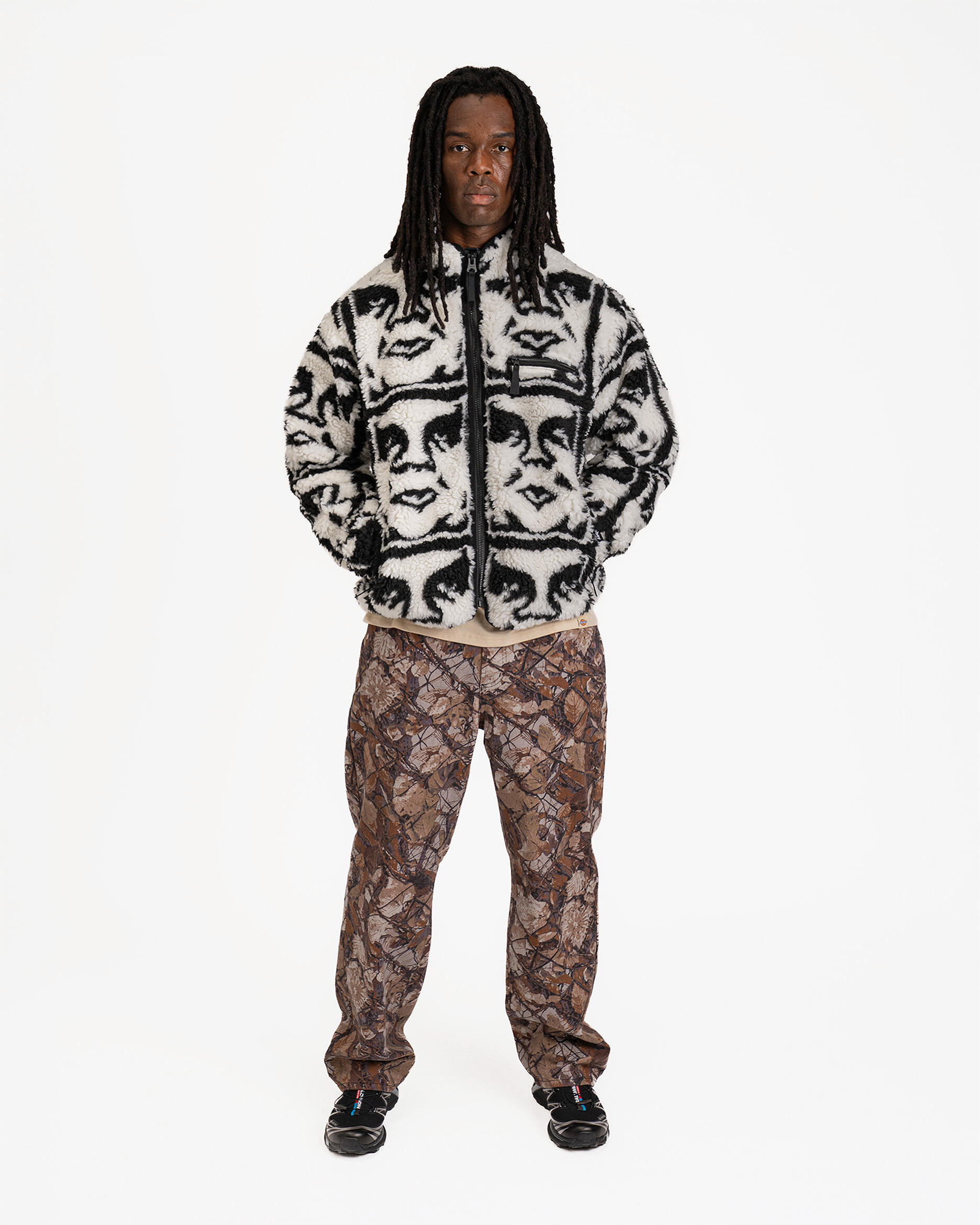 Obey REPEATED ICON SHERPA JACKET | 121800608-BKM | AFEW STORE