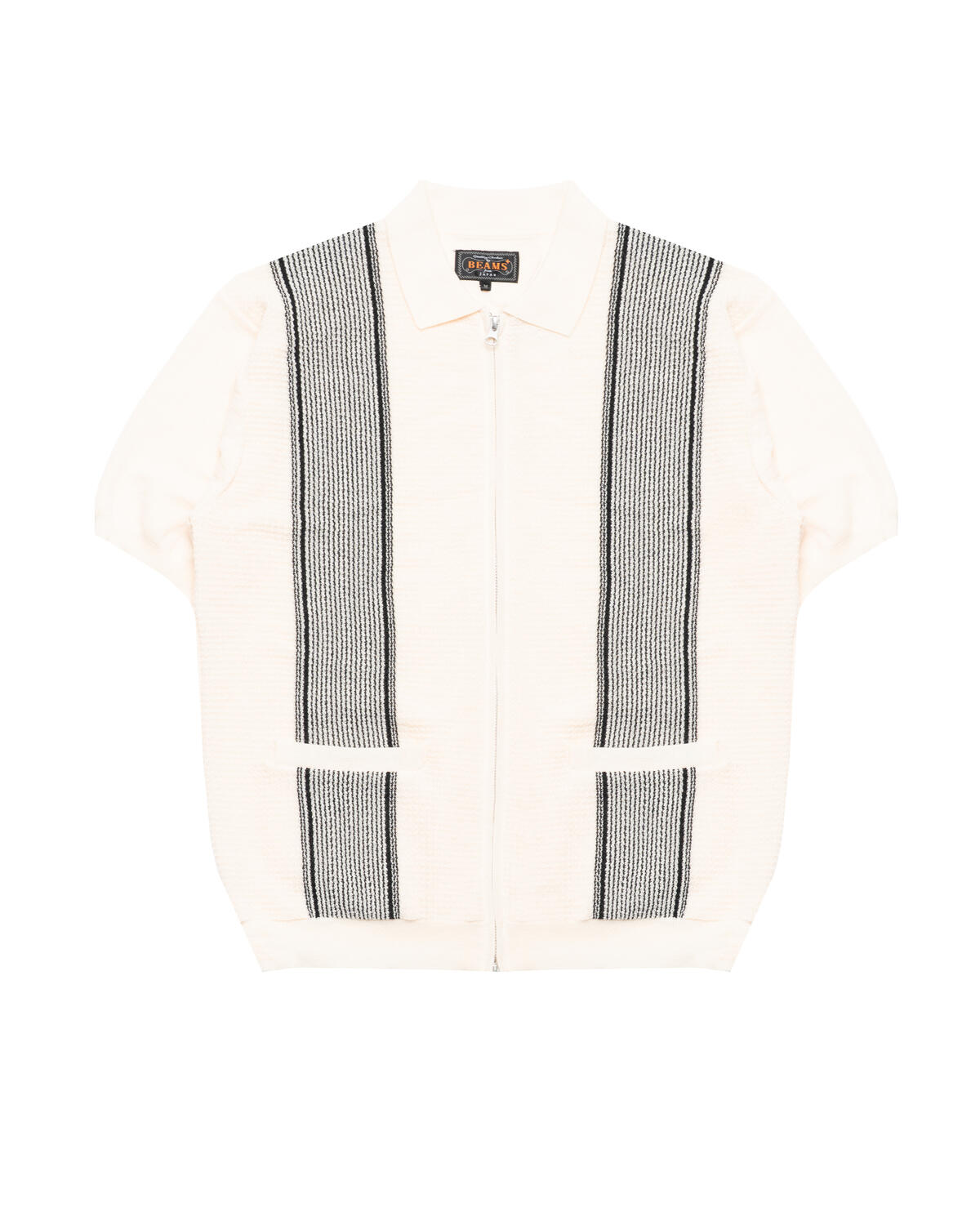 Beams+ Zip Knit Polo Stripe