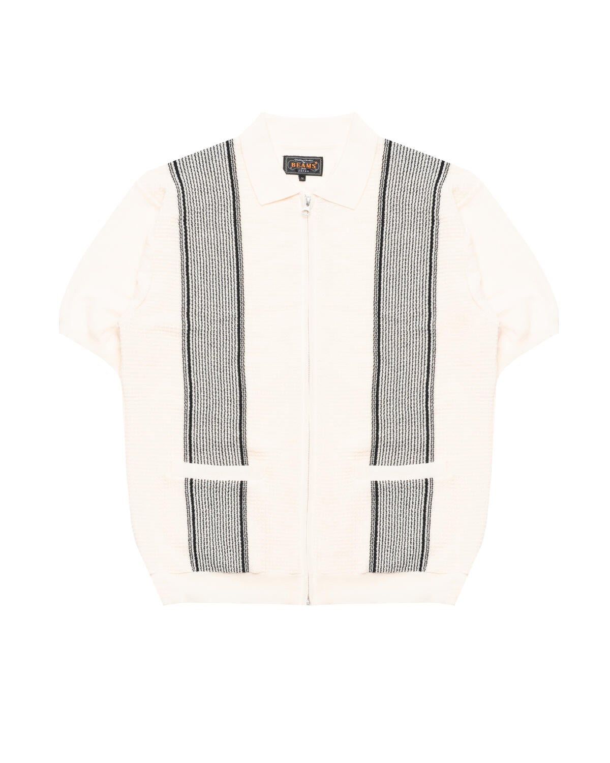 Beams+ Zip Knit Polo Stripe